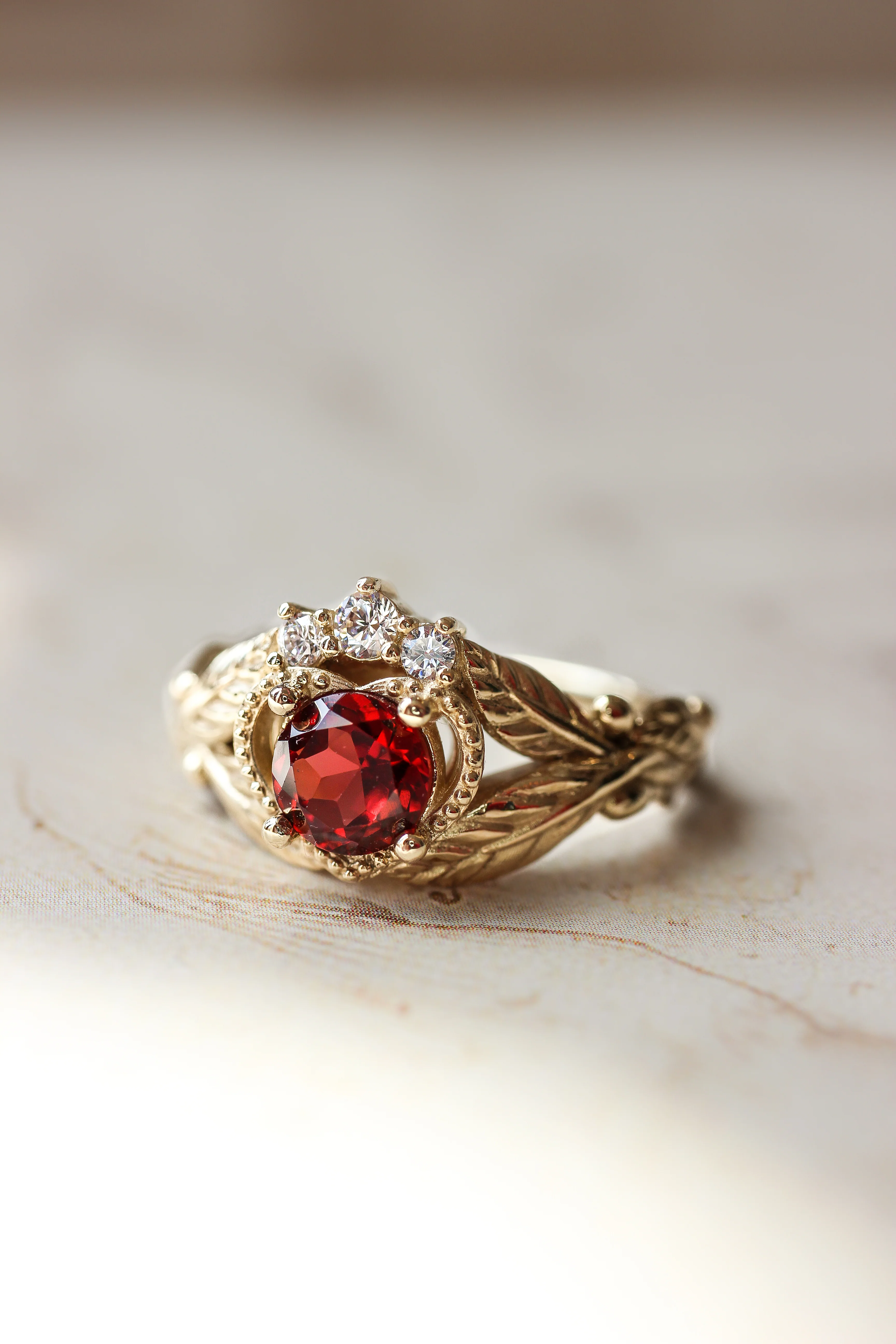 Garnet heart and diamonds engagement ring, Claddagh ring - Image 7