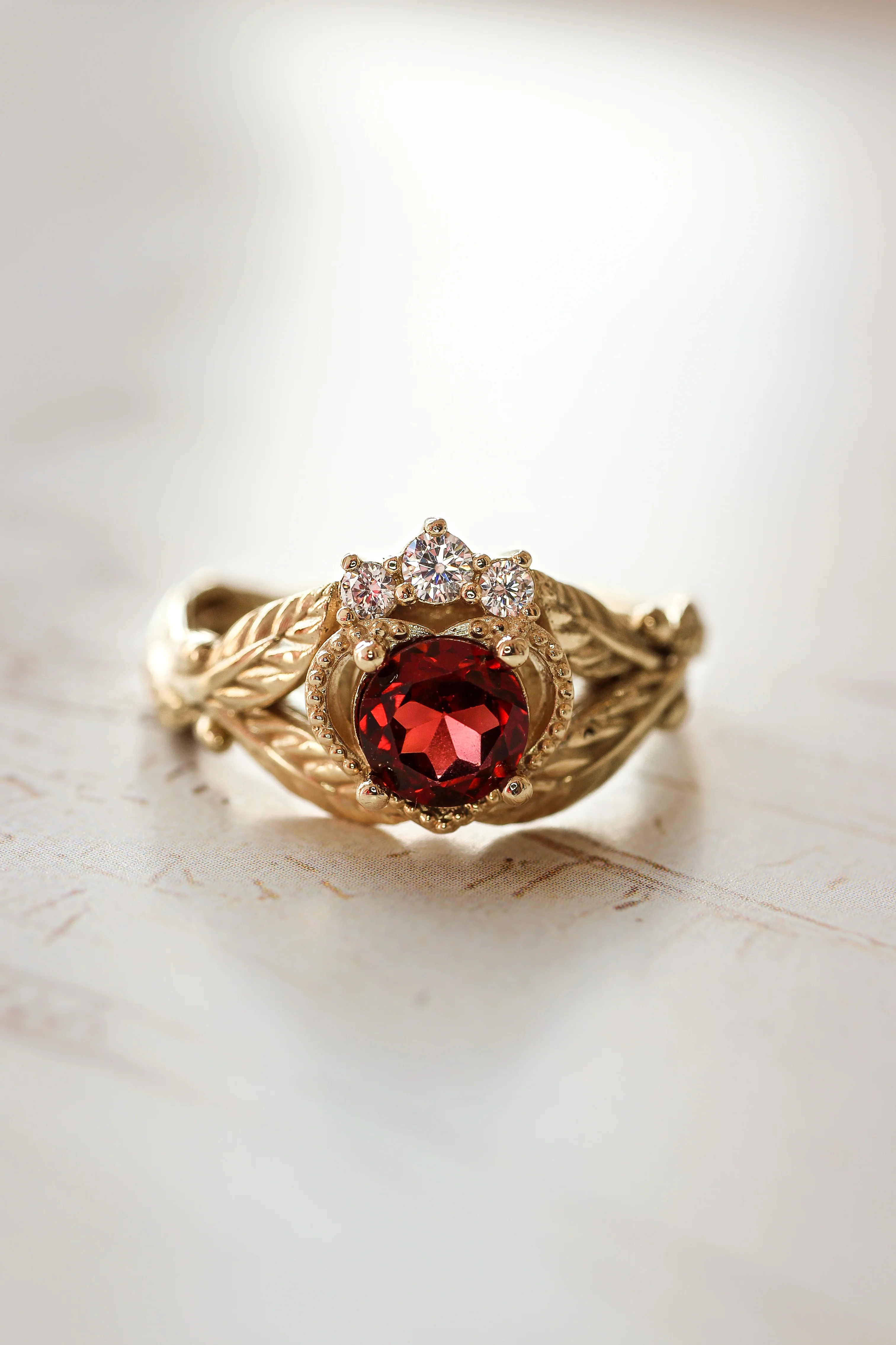 Garnet heart and diamonds engagement ring, Claddagh ring - Image 8