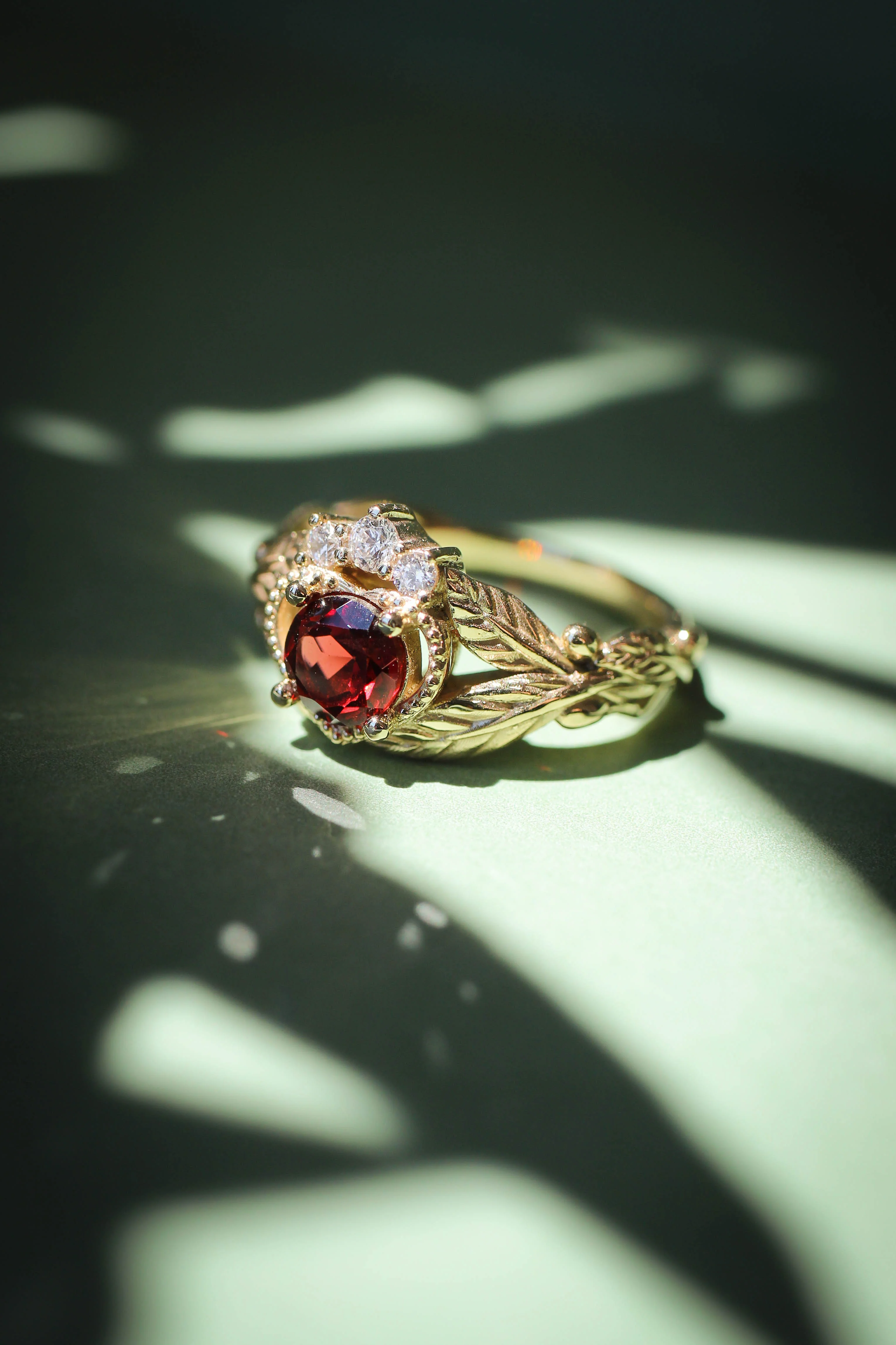 Garnet heart and diamonds engagement ring, Claddagh ring - Image 9
