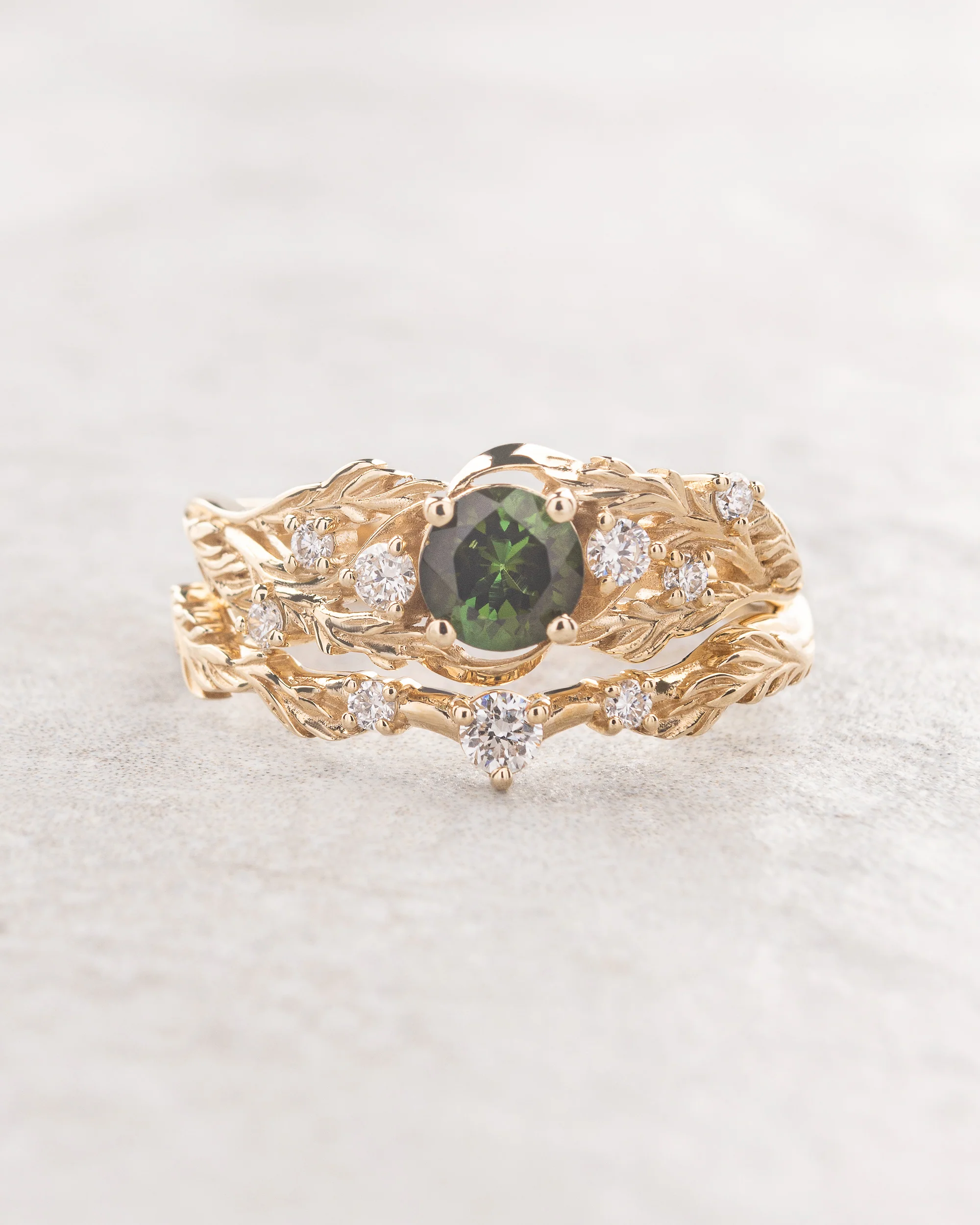 Green tourmaline and diamonds ring / Japanese Maple - Image 6