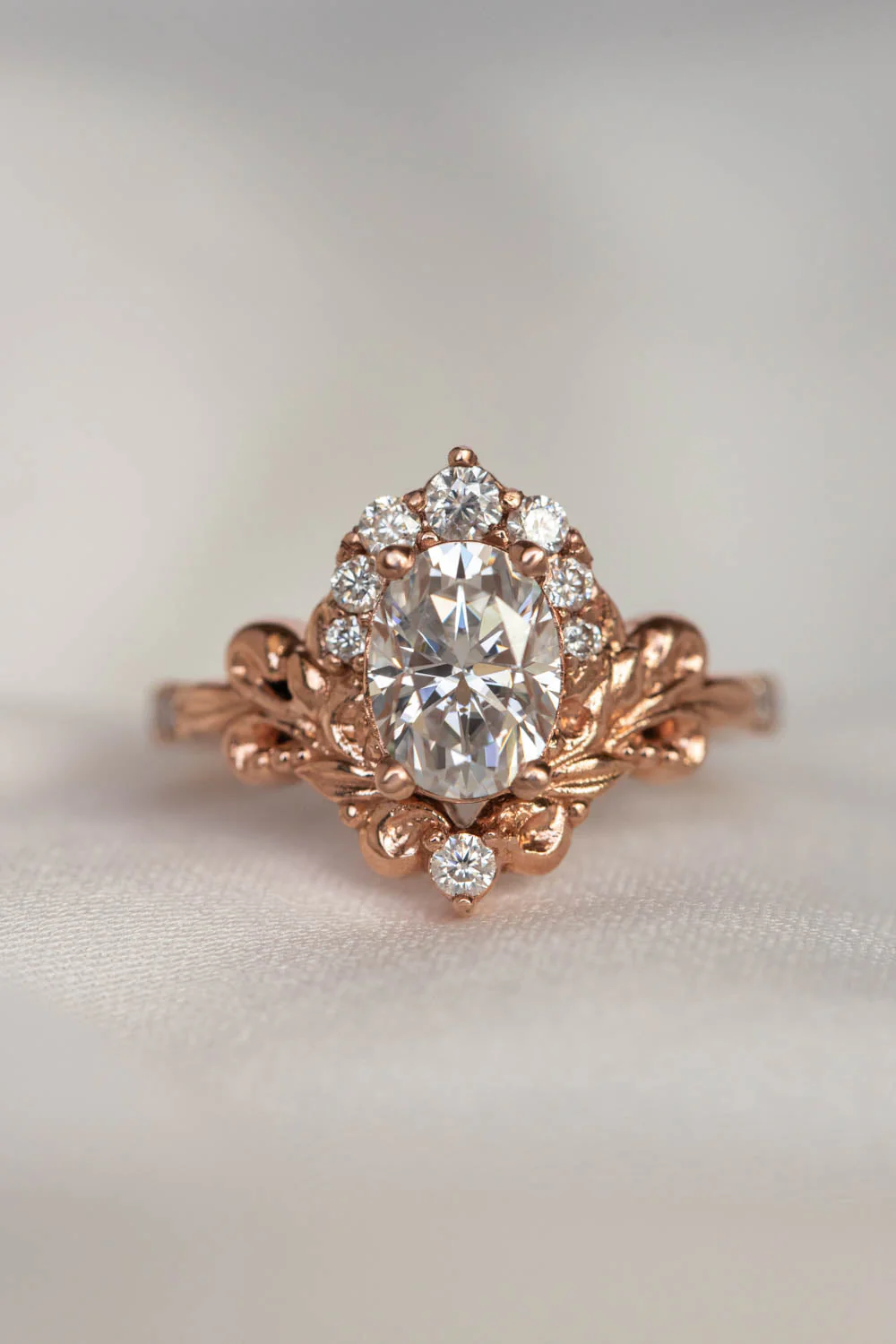 Lab grown diamond engagement ring, nature inspired gold ring with diamond halo / Sophie - Image 3