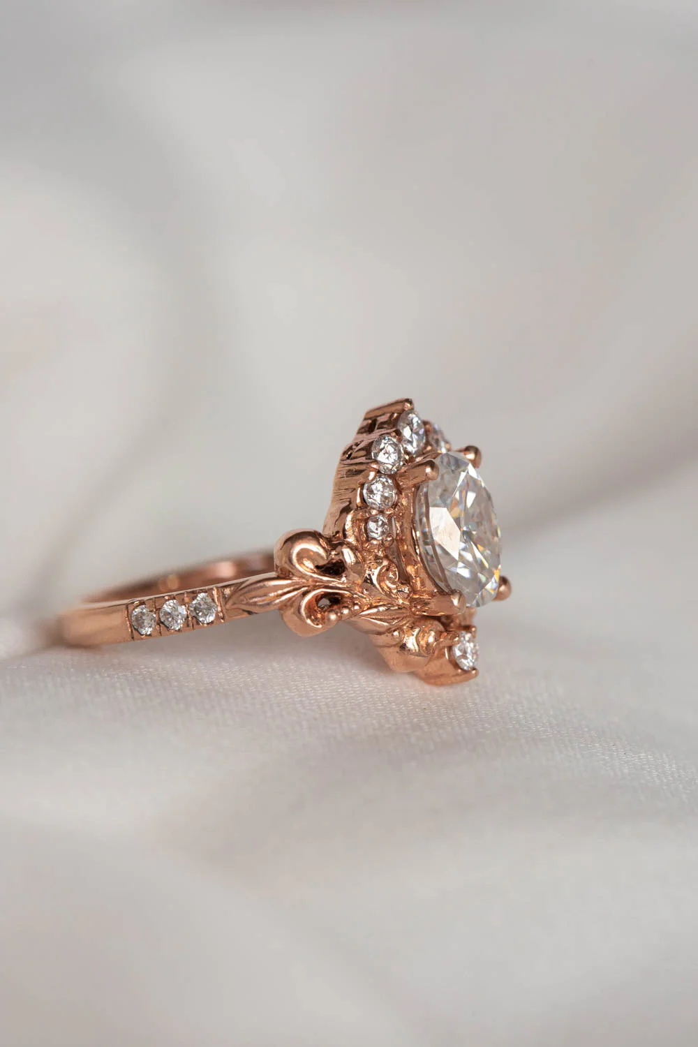 Lab grown diamond engagement ring, nature inspired gold ring with diamond halo / Sophie - Image 6