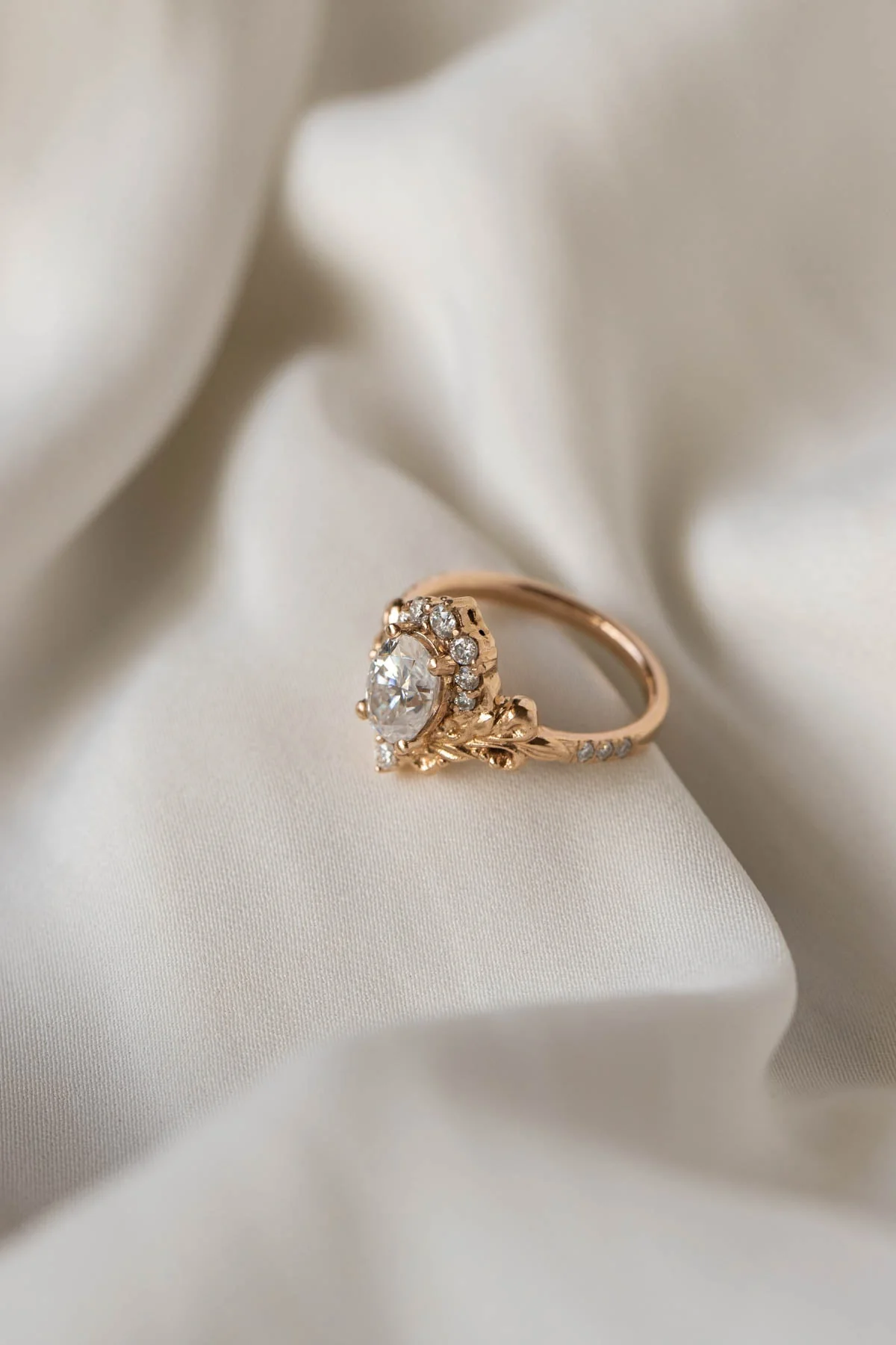 Lab grown diamond engagement ring, nature inspired gold ring with diamond halo / Sophie - Image 7