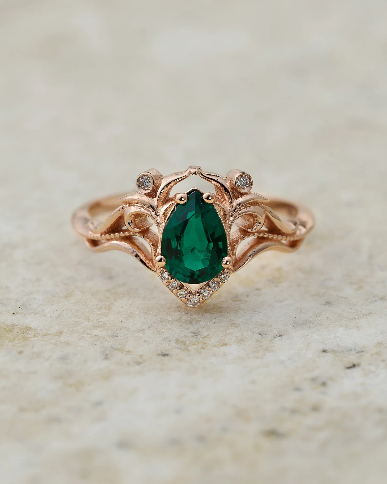 Lab emerald and diamonds engagement ring / Lida small - Image 3
