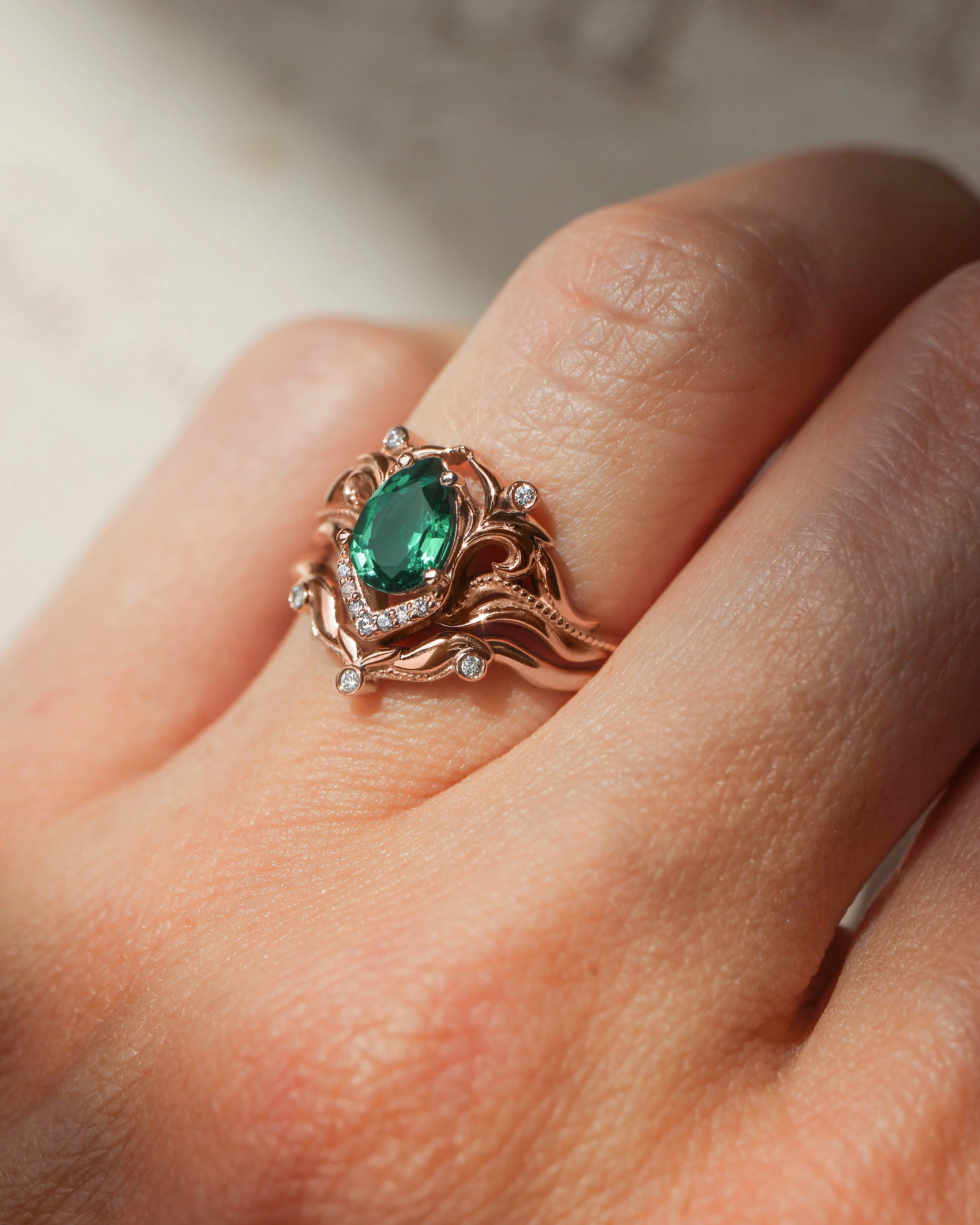 Lab emerald and diamonds engagement ring / Lida small - Image 4