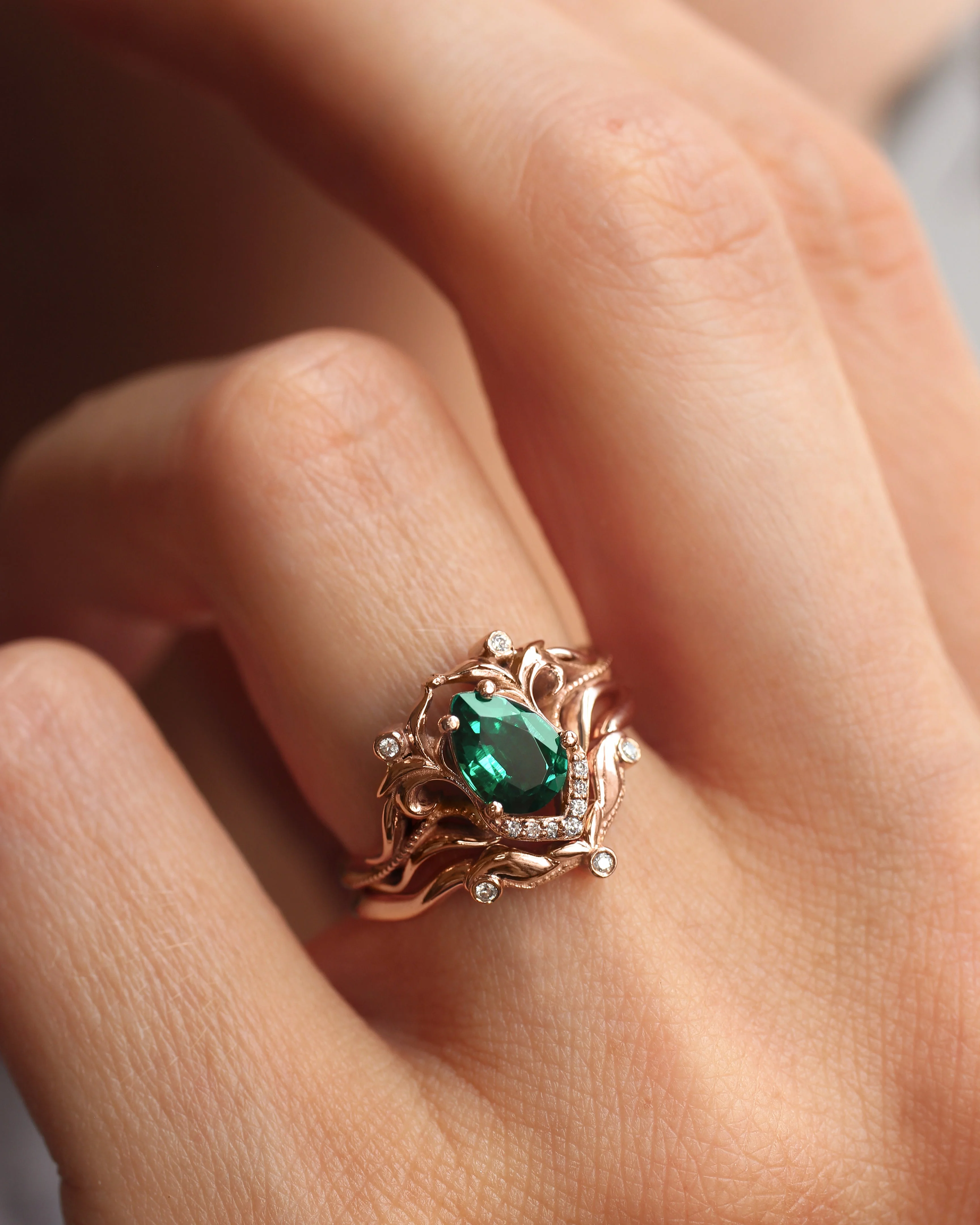 Lab emerald and diamonds engagement ring / Lida small - Image 5
