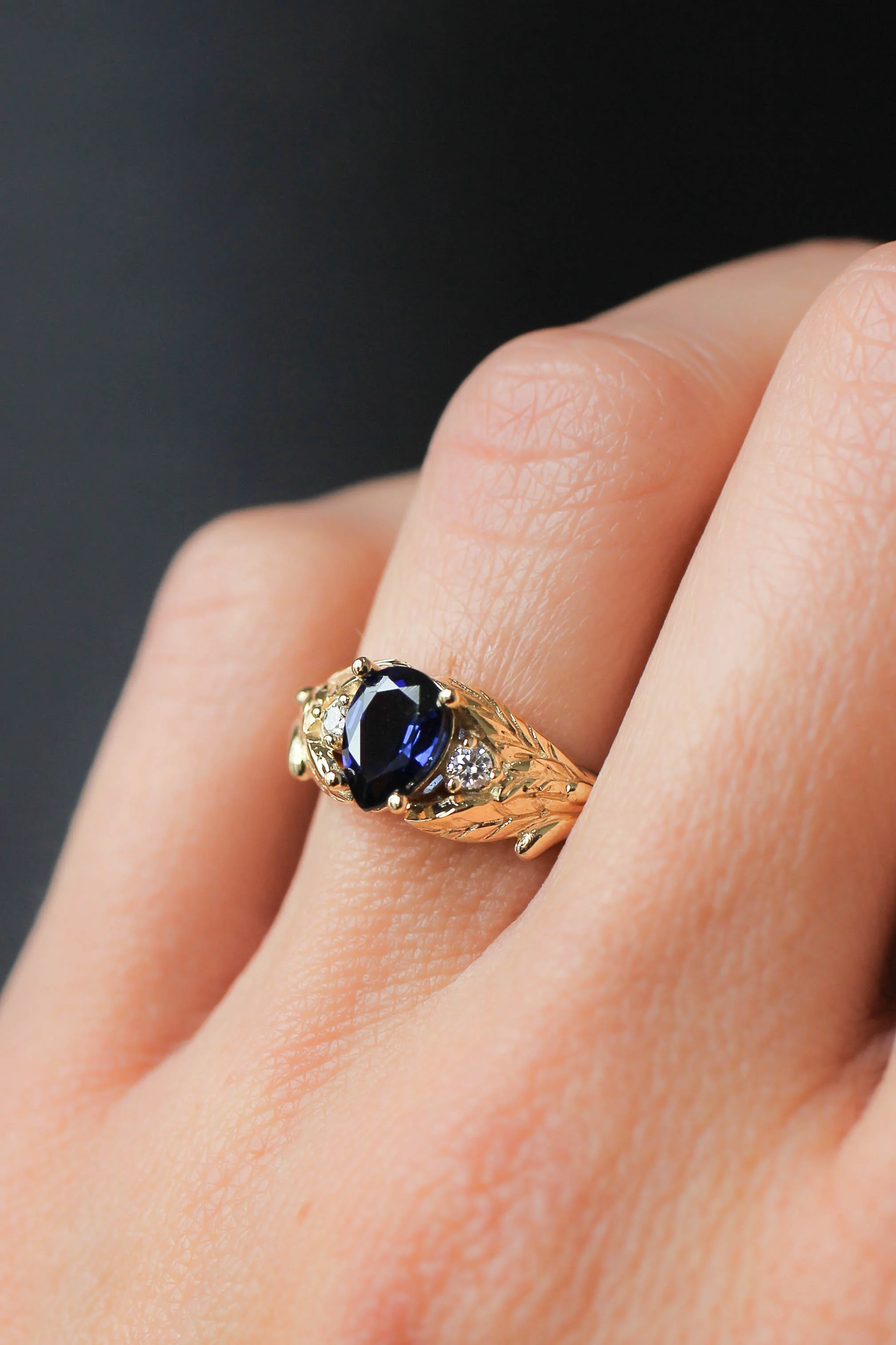 Lab sapphire and natural diamonds ring / Wisteria - Image 14
