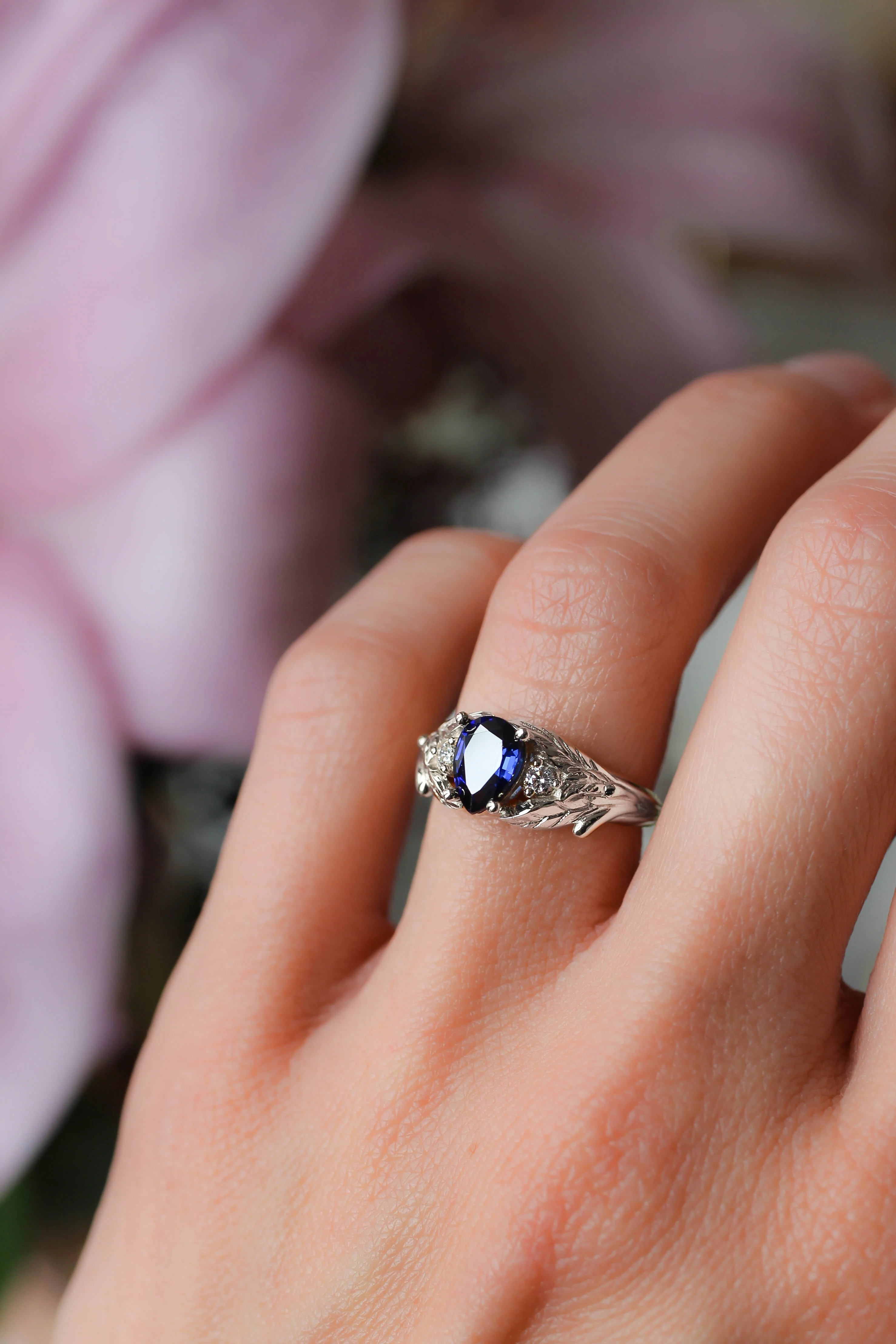 Lab sapphire and natural diamonds ring / Wisteria - Image 18