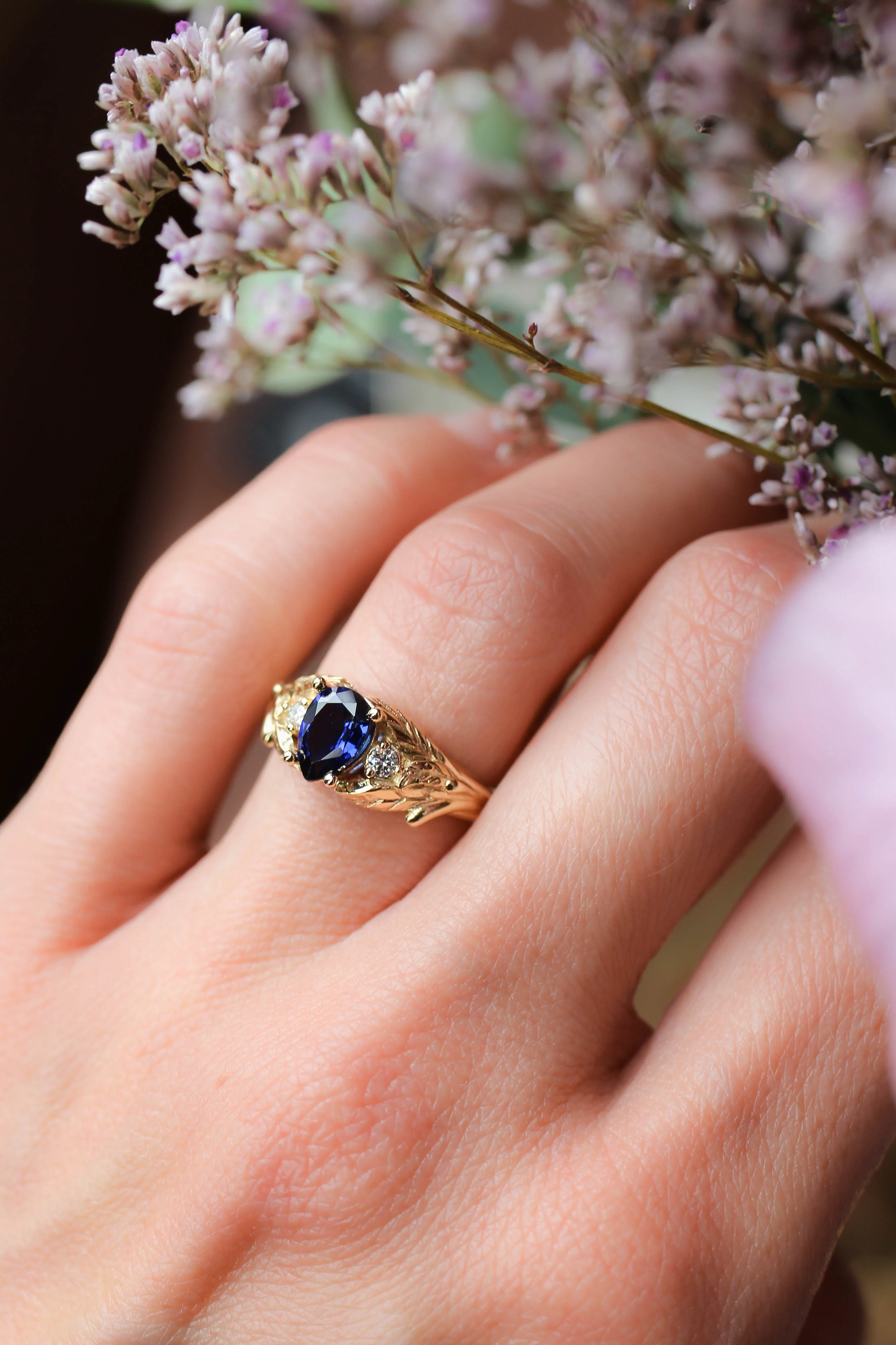 Lab sapphire and natural diamonds ring / Wisteria - Image 19