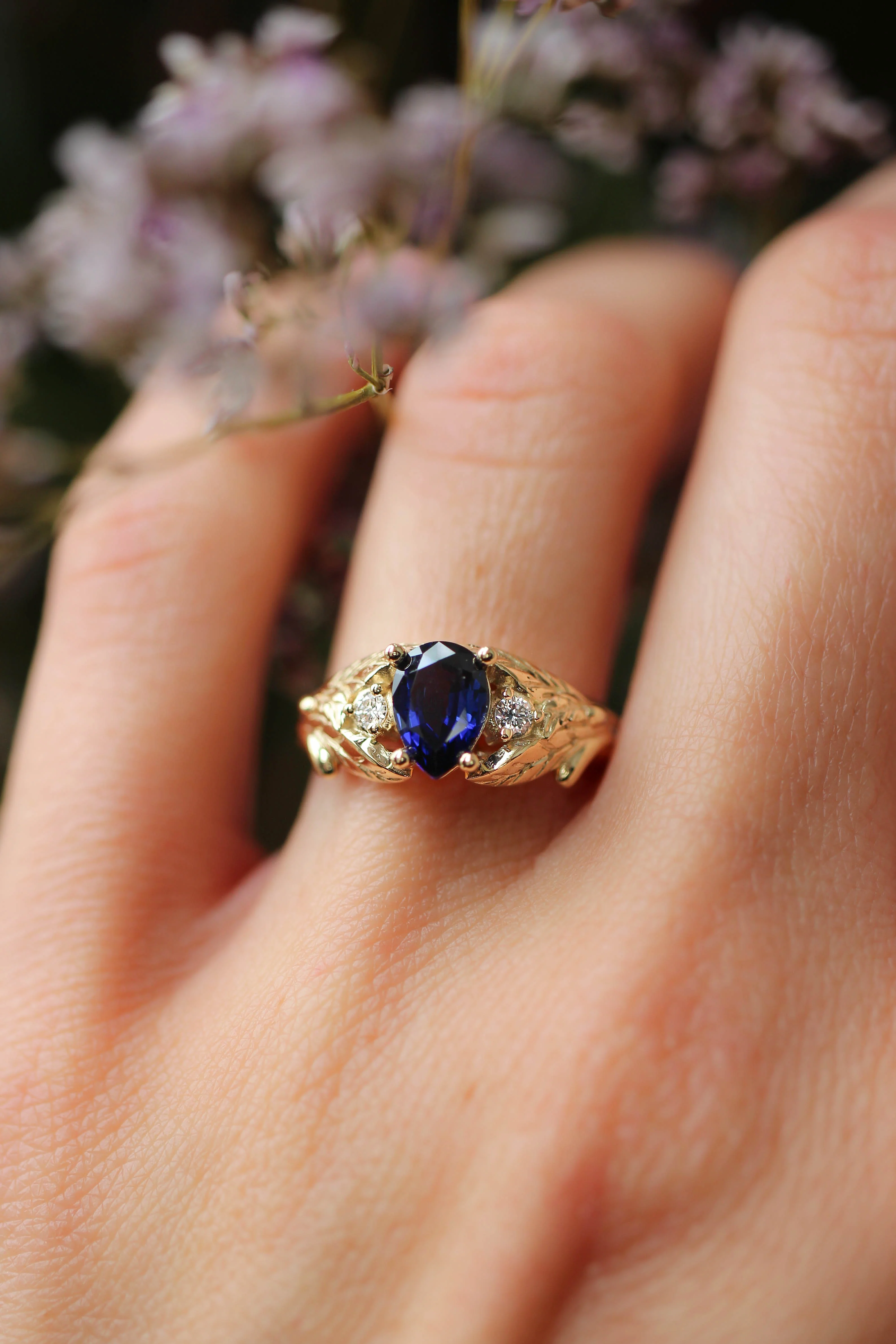 Lab sapphire and natural diamonds ring / Wisteria - Image 20