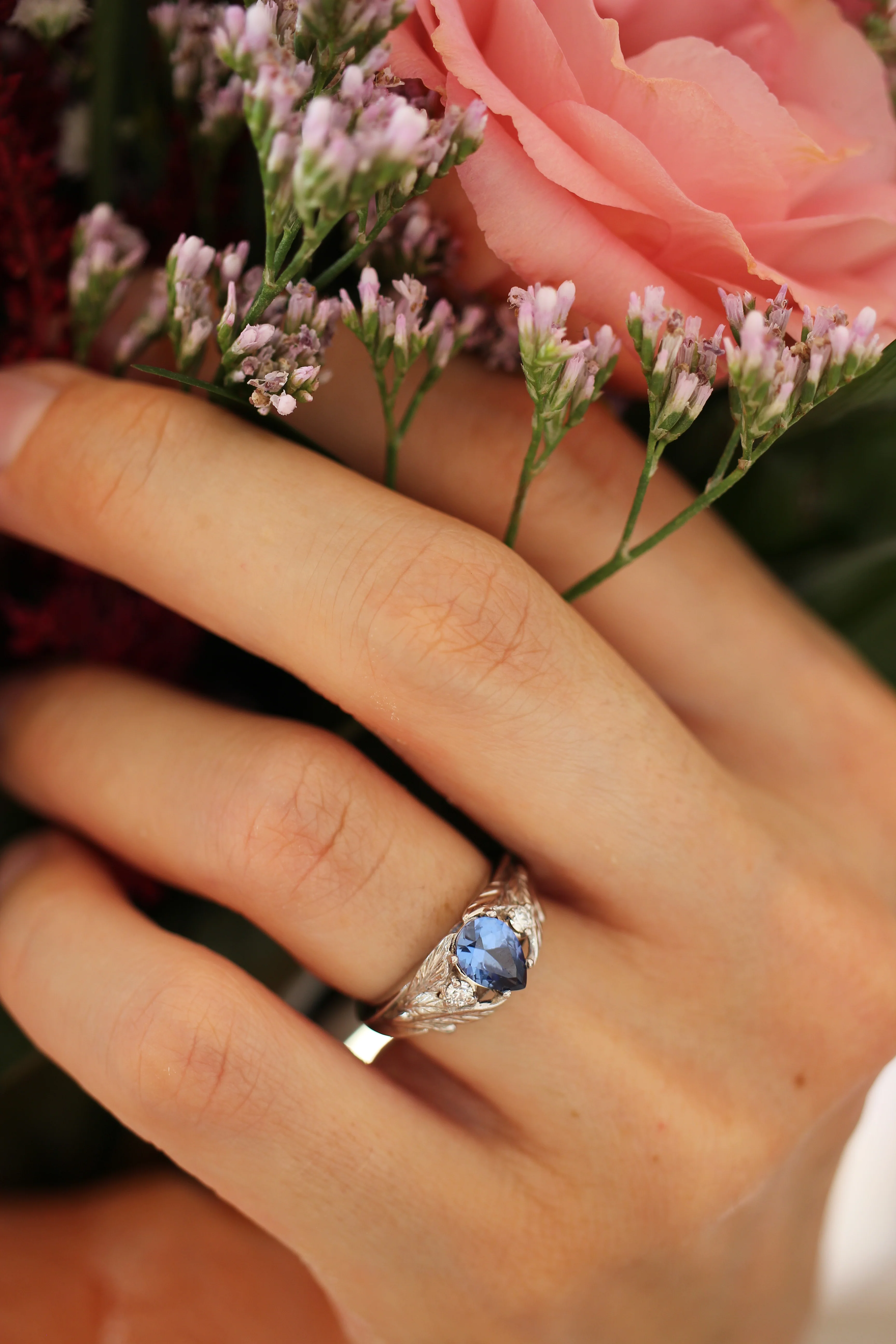 Lab sapphire and natural diamonds ring / Wisteria - Image 22