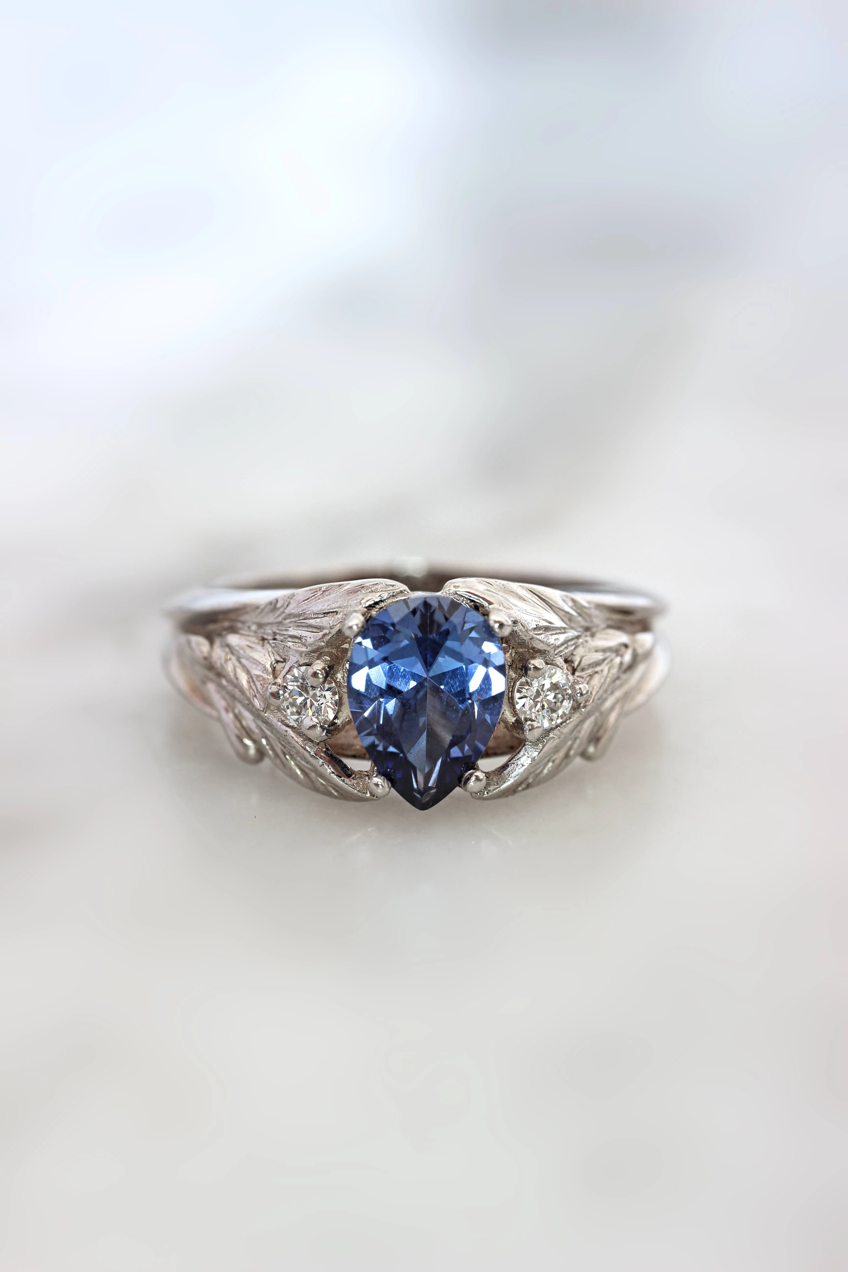 Lab sapphire and natural diamonds ring / Wisteria - Image 23