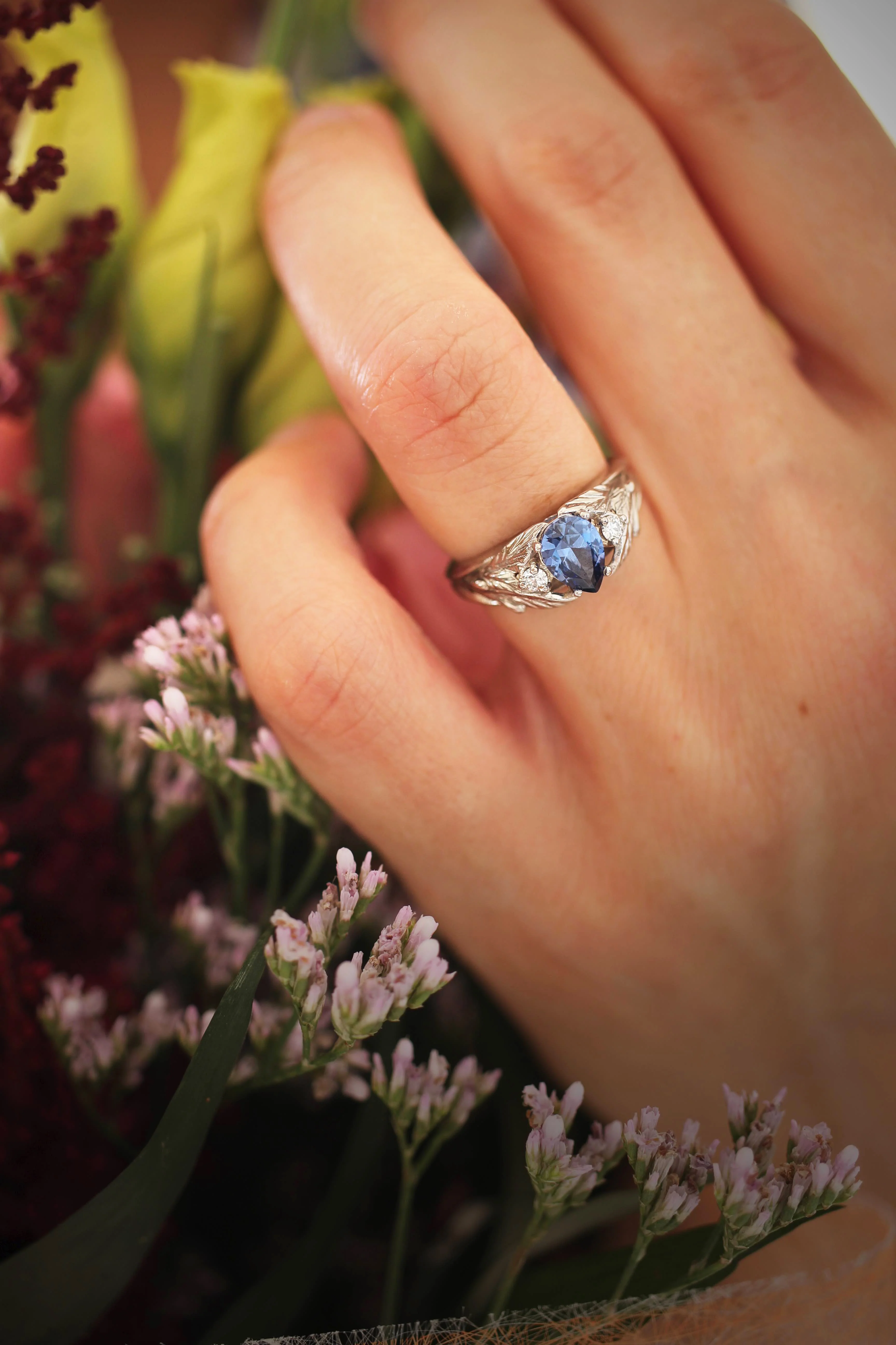 Lab sapphire and natural diamonds ring / Wisteria - Image 4