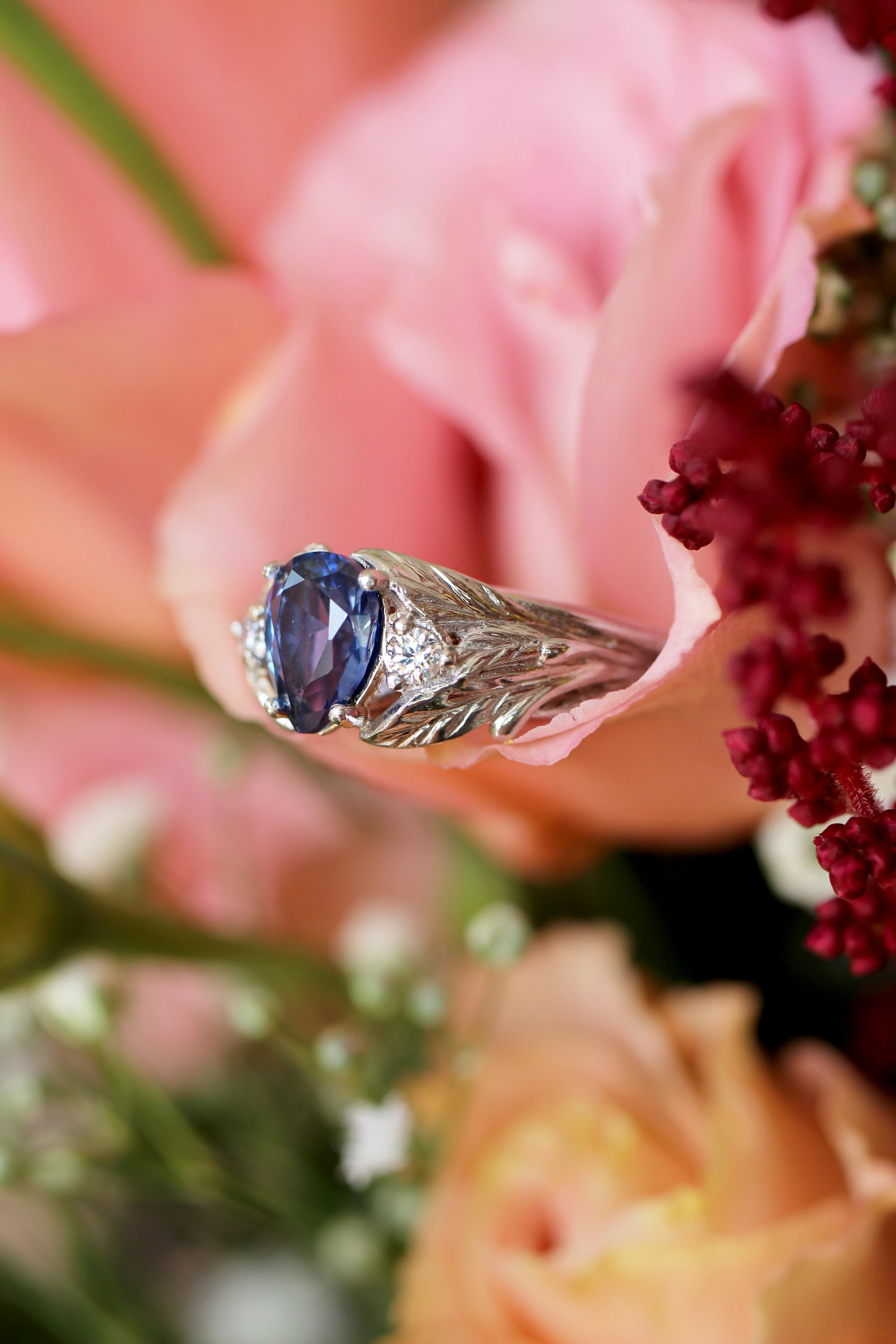 Lab sapphire and natural diamonds ring / Wisteria - Image 5