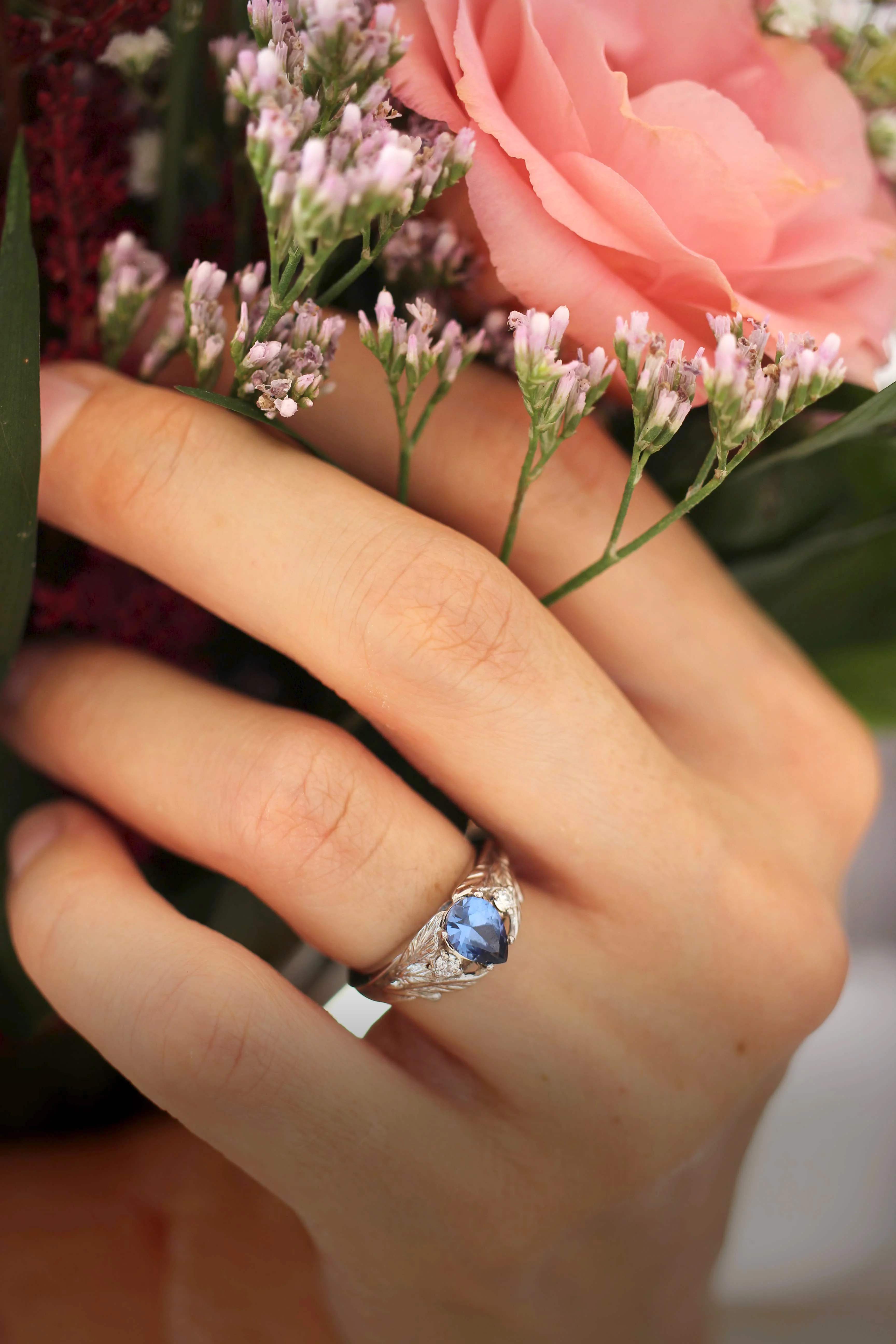 Lab sapphire and natural diamonds ring / Wisteria - Image 8