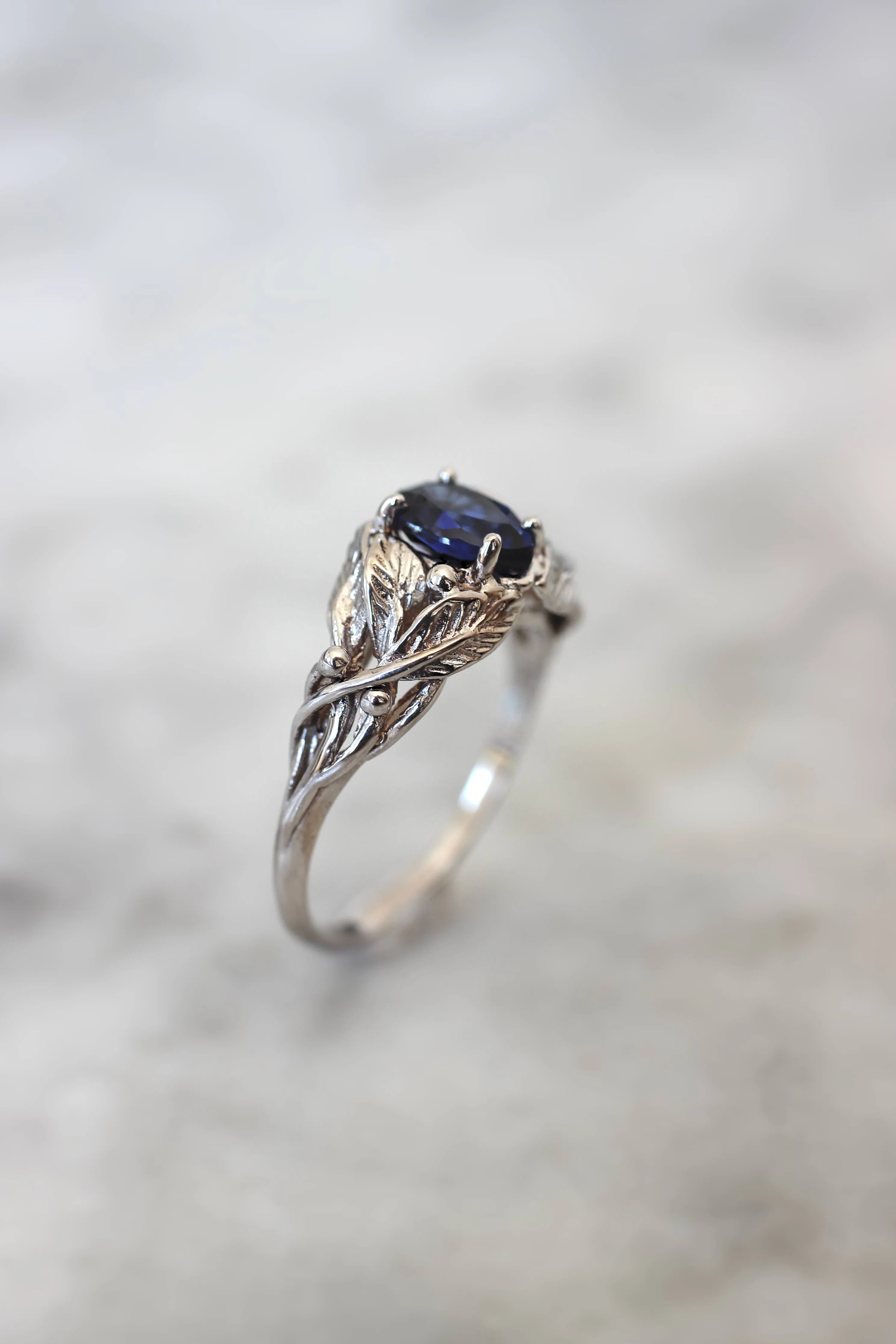 Lab sapphire engagement ring, leaves ring / Viola - Image 3