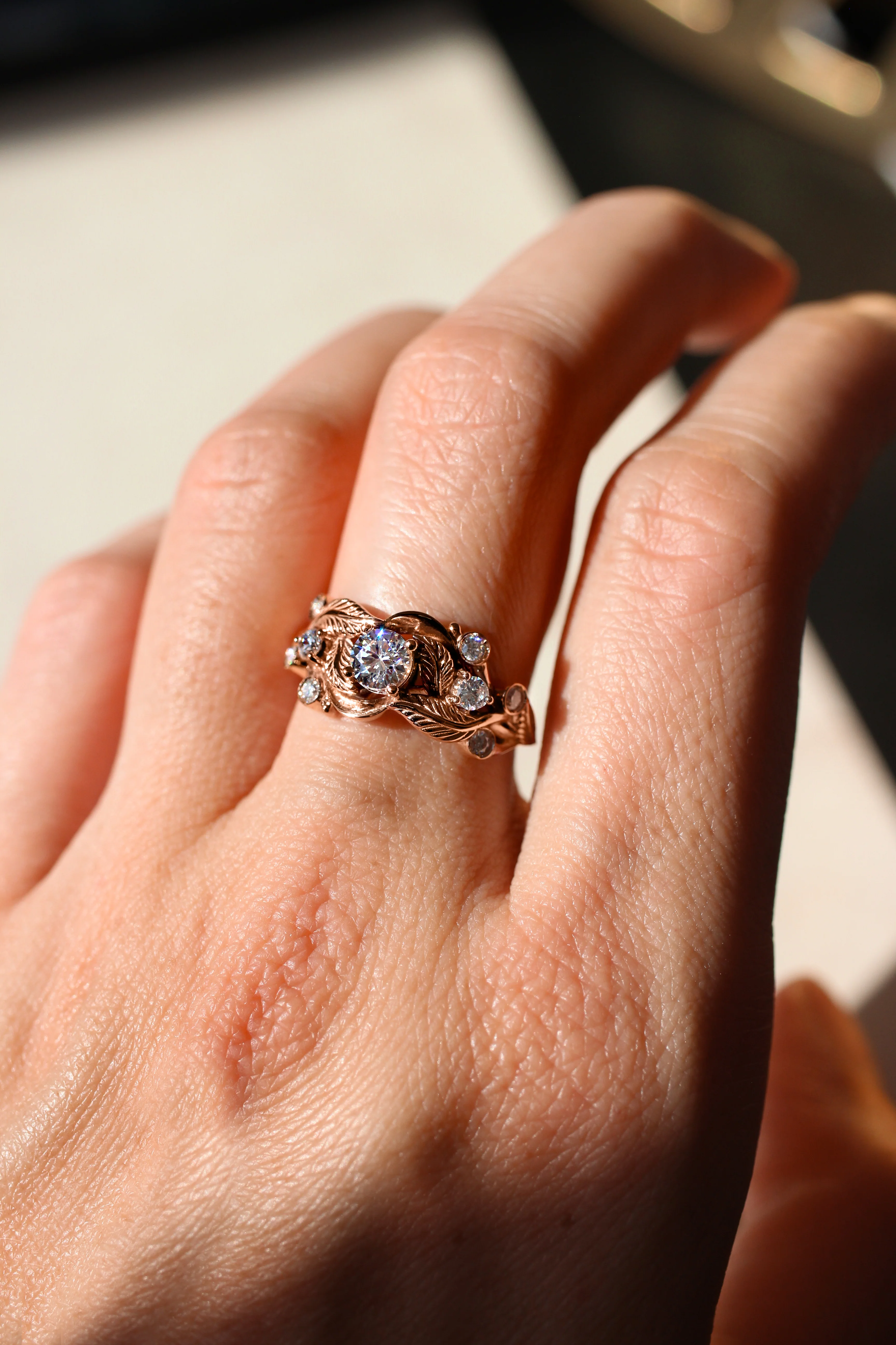 Leaf engagement ring with diamonds / Emilia - Image 10