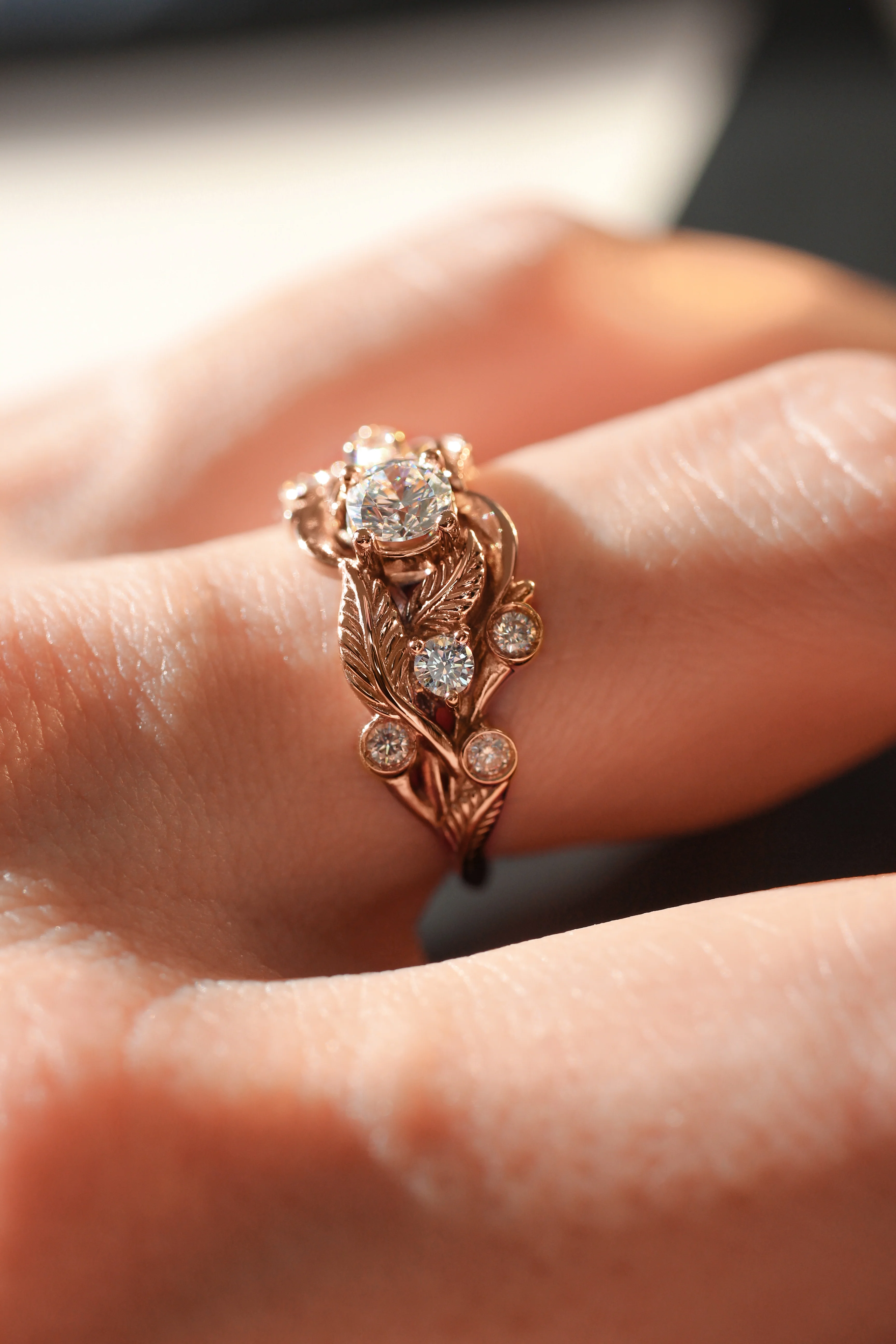 Leaf engagement ring with diamonds / Emilia - Image 3