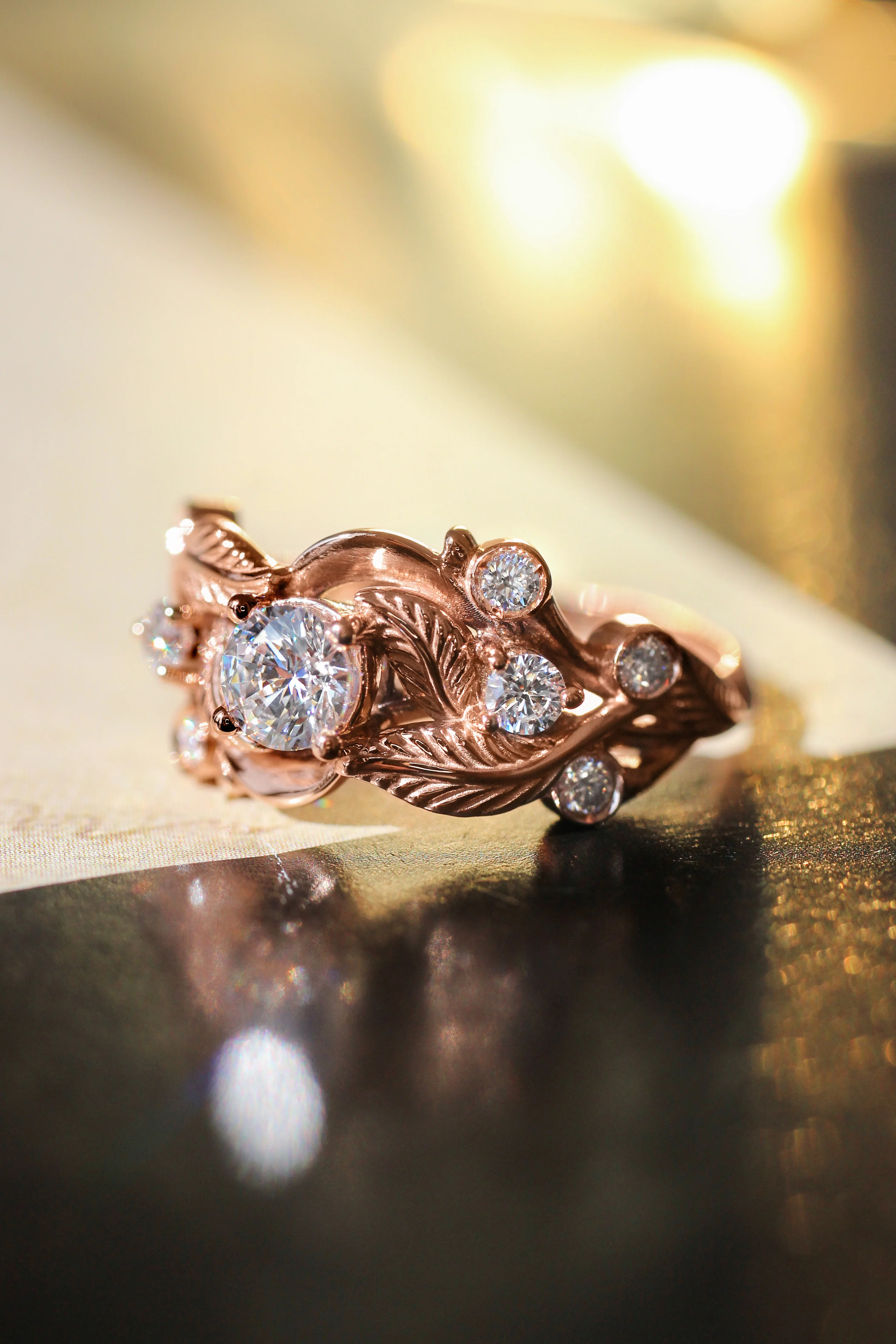 Leaf engagement ring with diamonds / Emilia - Image 6