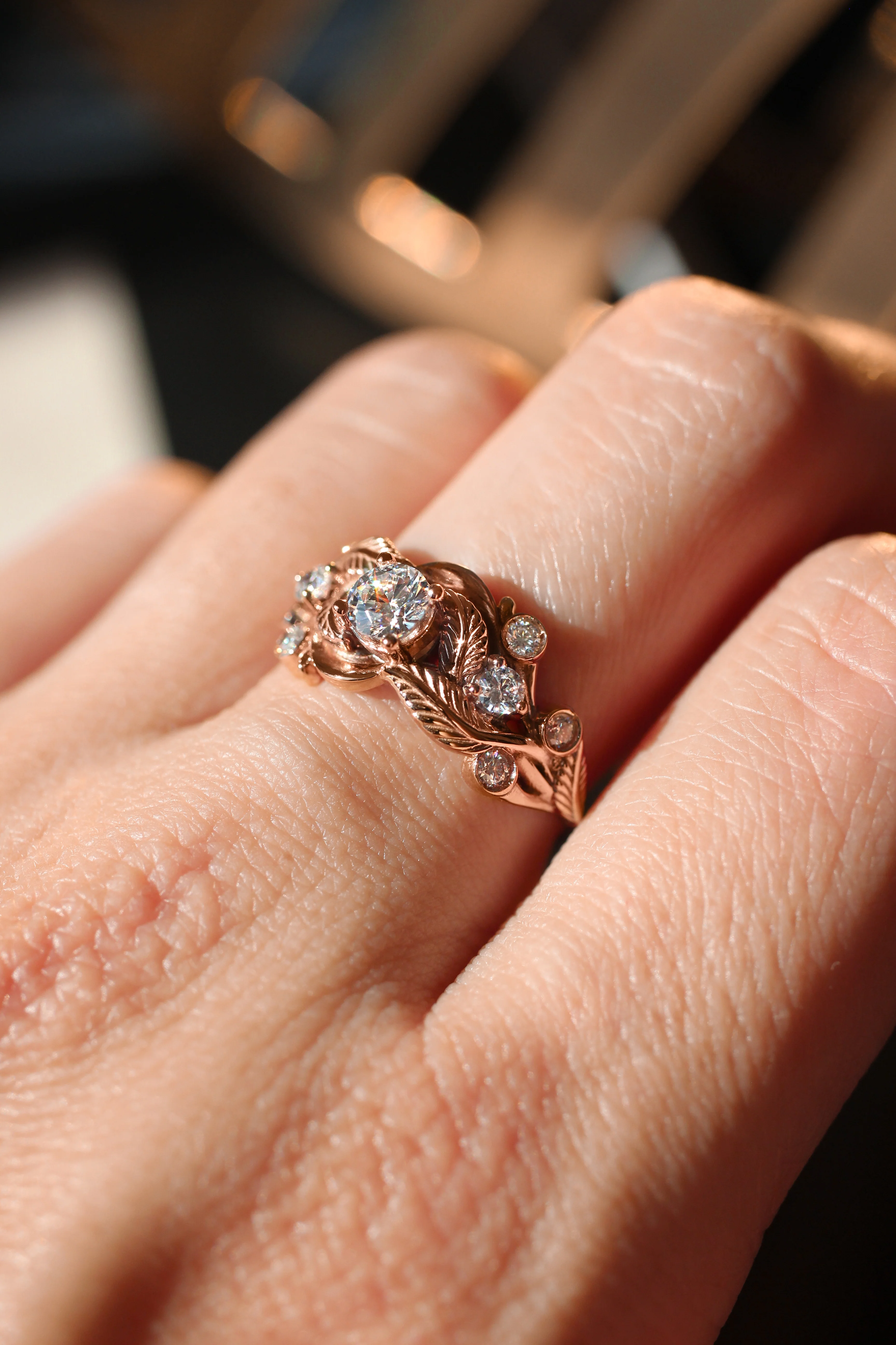 Leaf engagement ring with diamonds / Emilia - Image 8