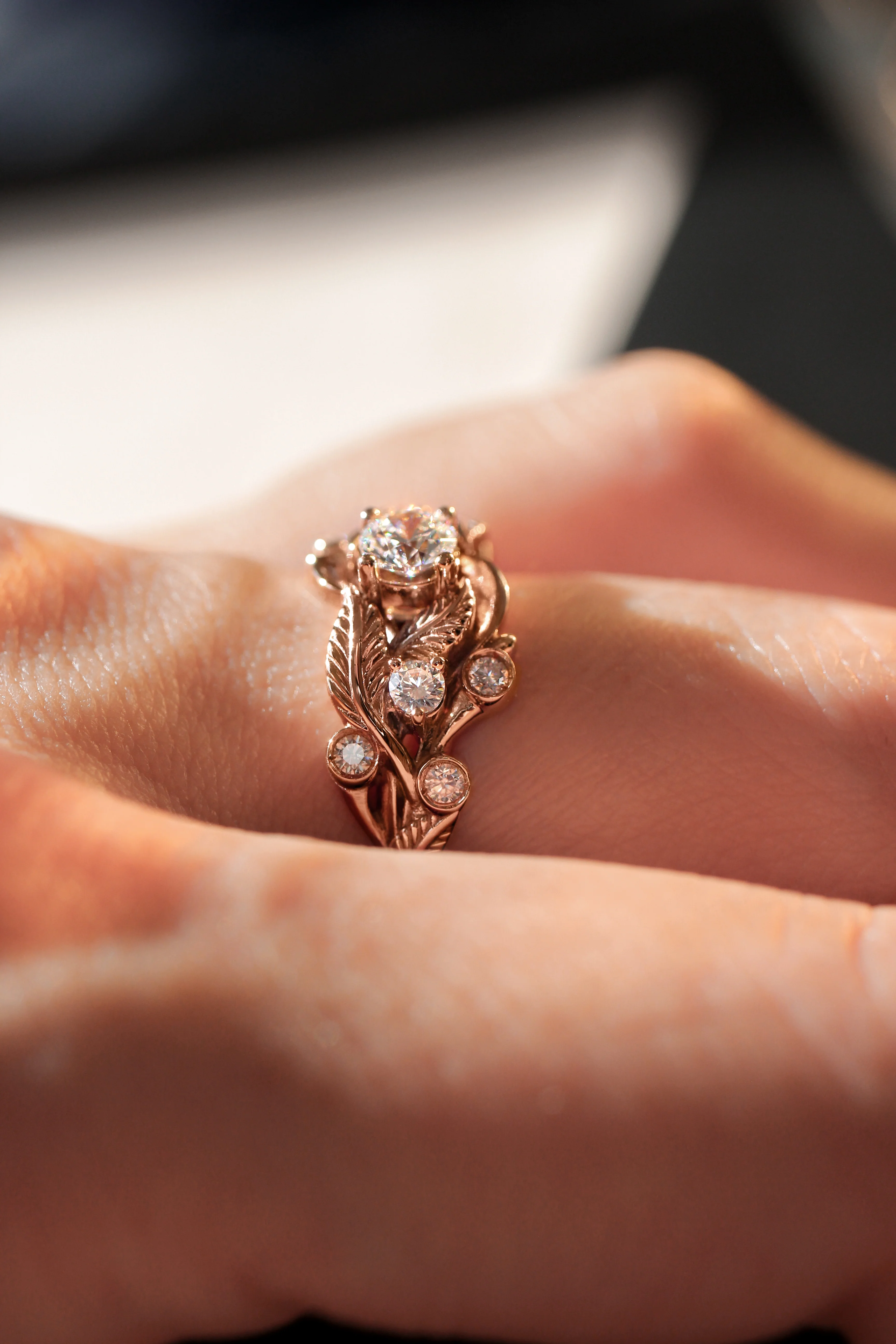 Leaf engagement ring with diamonds / Emilia - Image 9