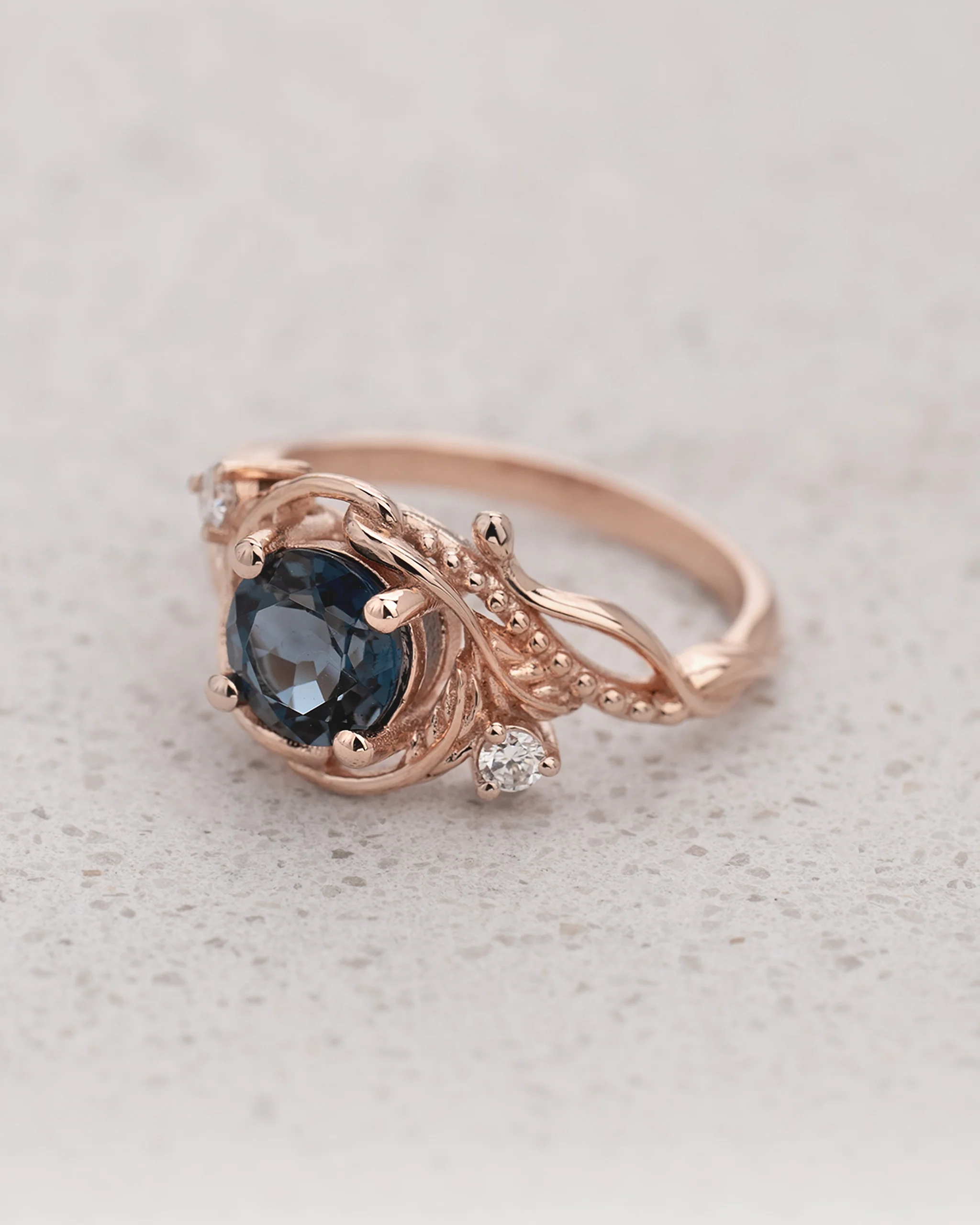 London blue topaz engagement ring, gold nature inspired ring / Undina - Image 6