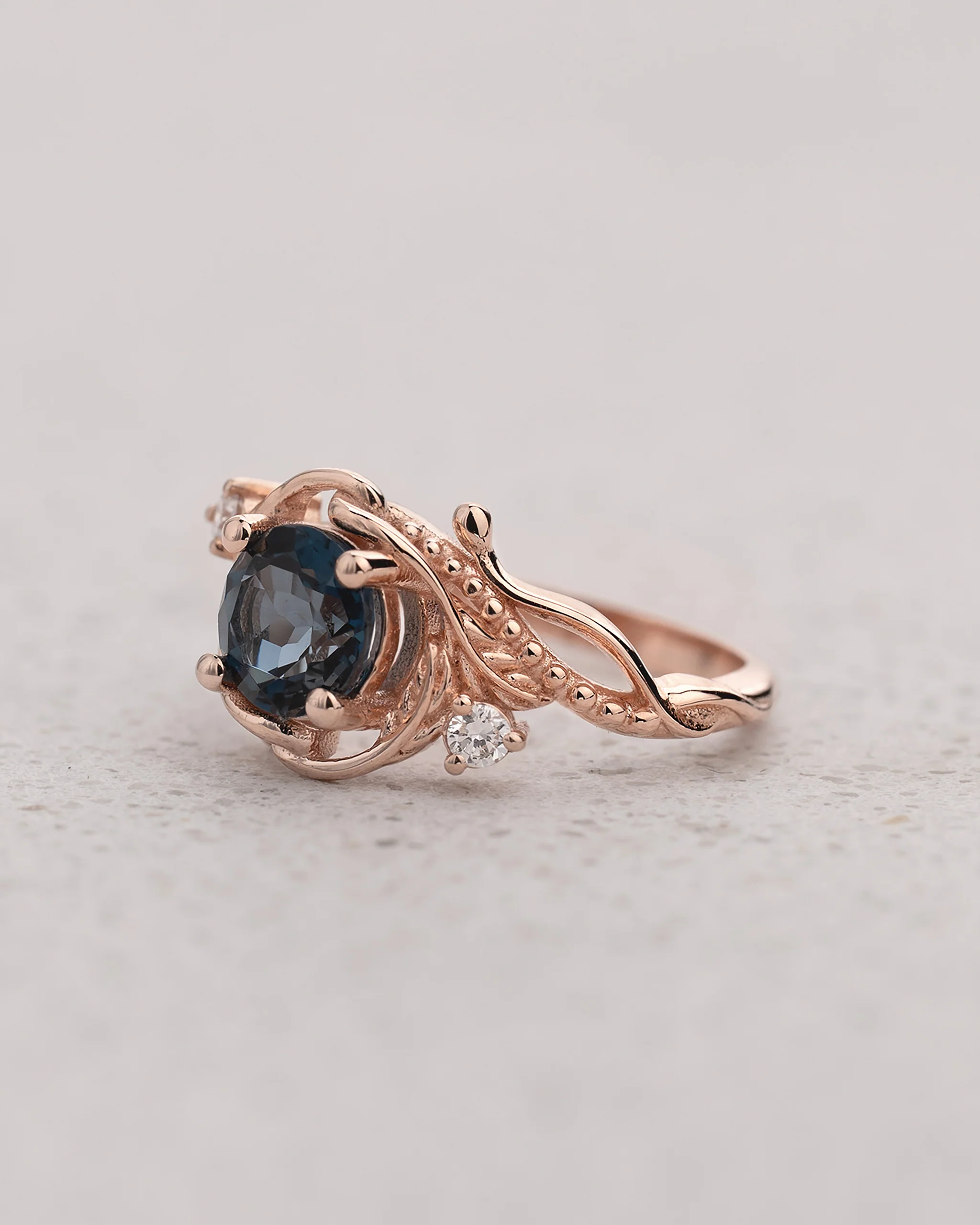 London blue topaz engagement ring, gold nature inspired ring / Undina - Image 7