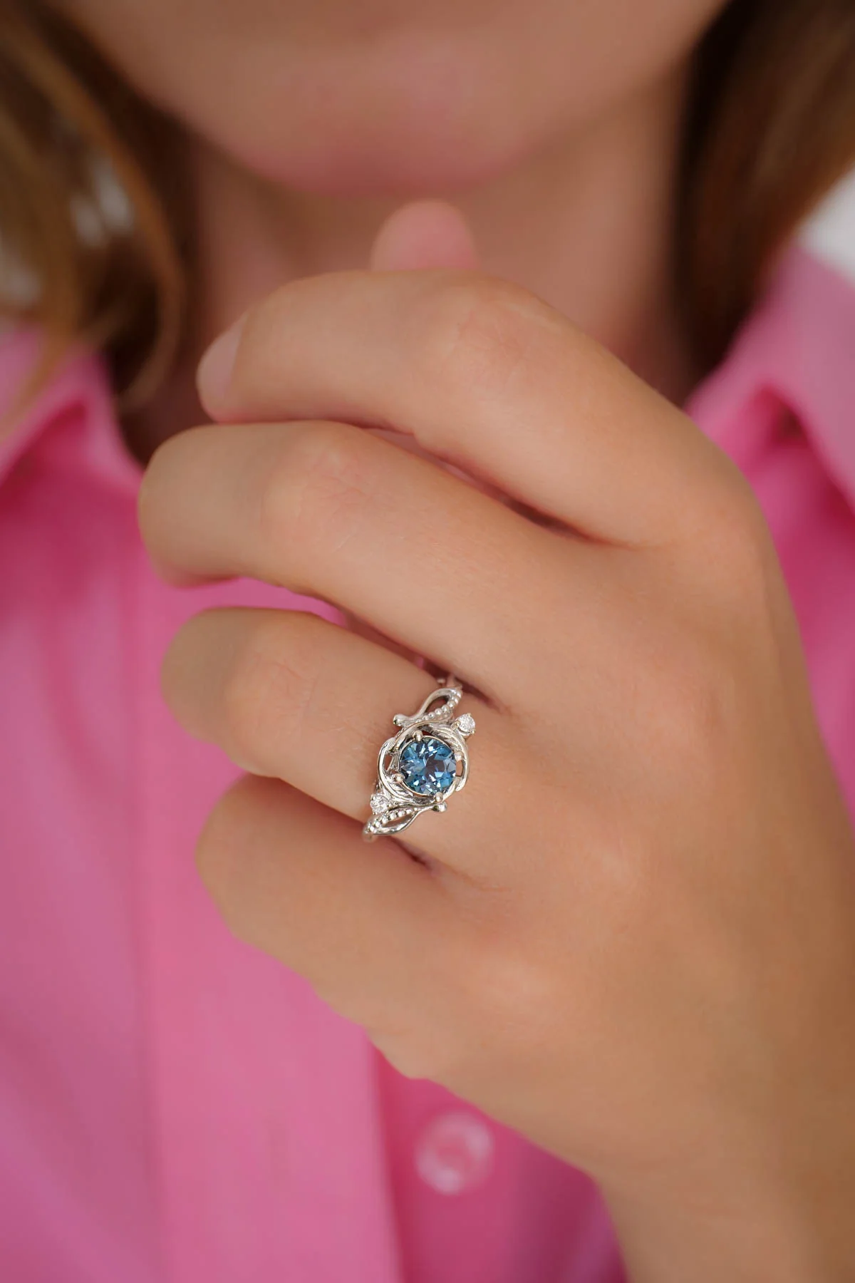 London blue topaz engagement ring set, gold bridal ring set / Undina - Image 4