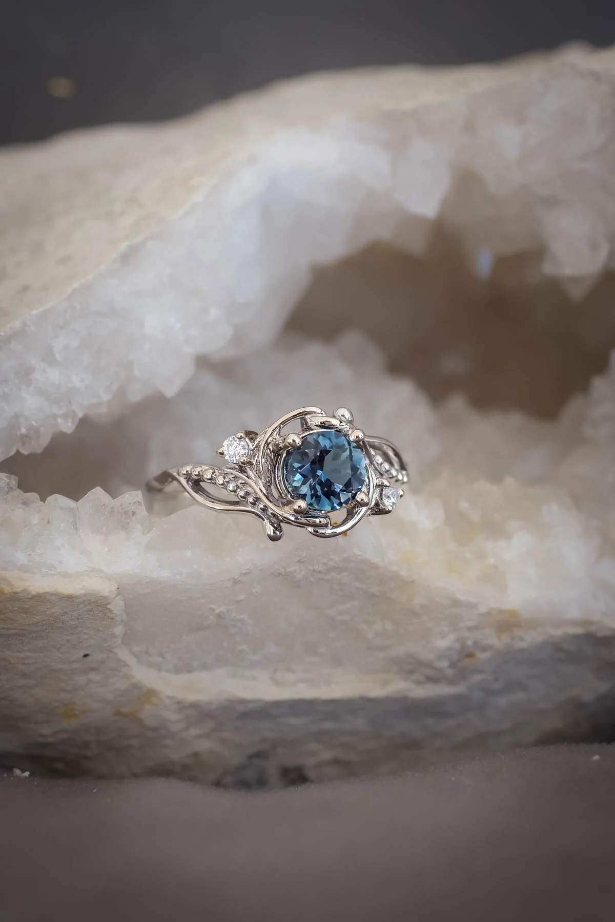 London blue topaz engagement ring set, gold bridal ring set / Undina - Image 8