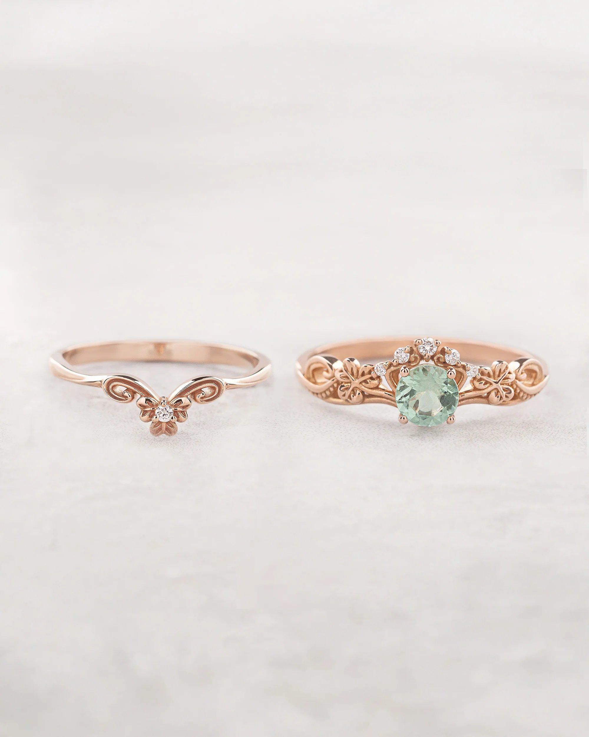 Mint green tourmaline bridal ring set with diamonds / Horta - Image 3