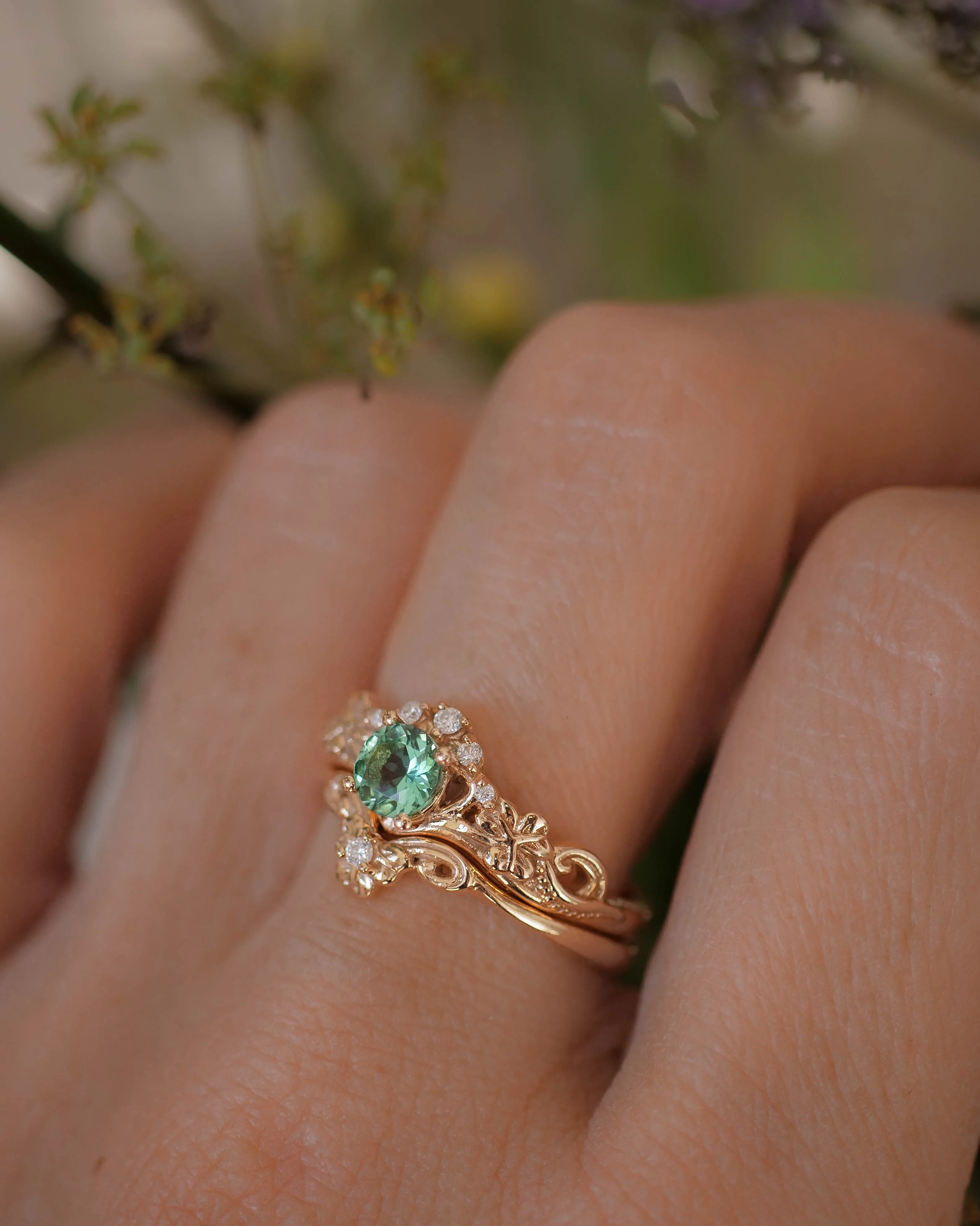 Mint green tourmaline bridal ring set with diamonds / Horta - Image 4
