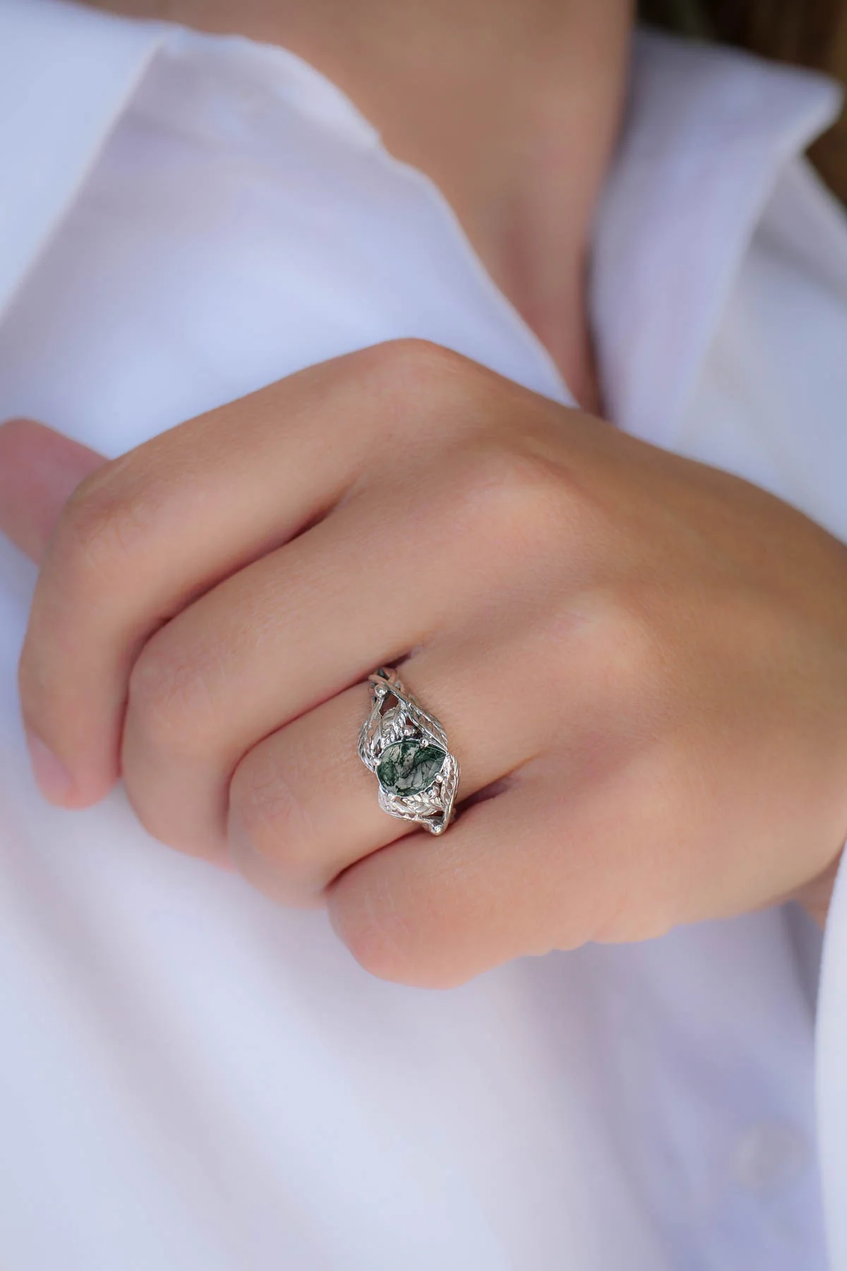 Natural moss agate engagement ring, tree branch ring / Viola - Image 5