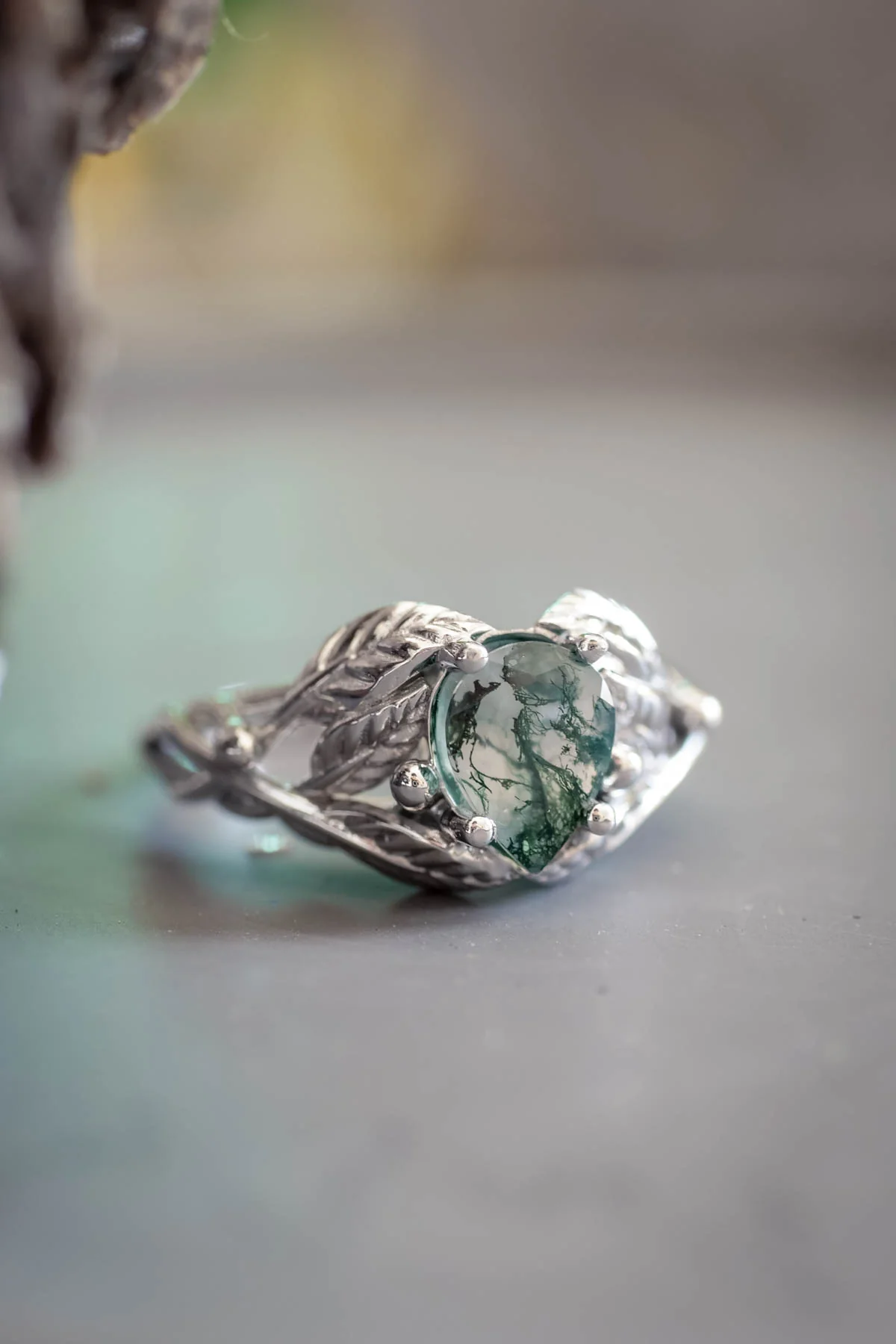 Natural moss agate engagement ring, tree branch ring / Viola - Image 6