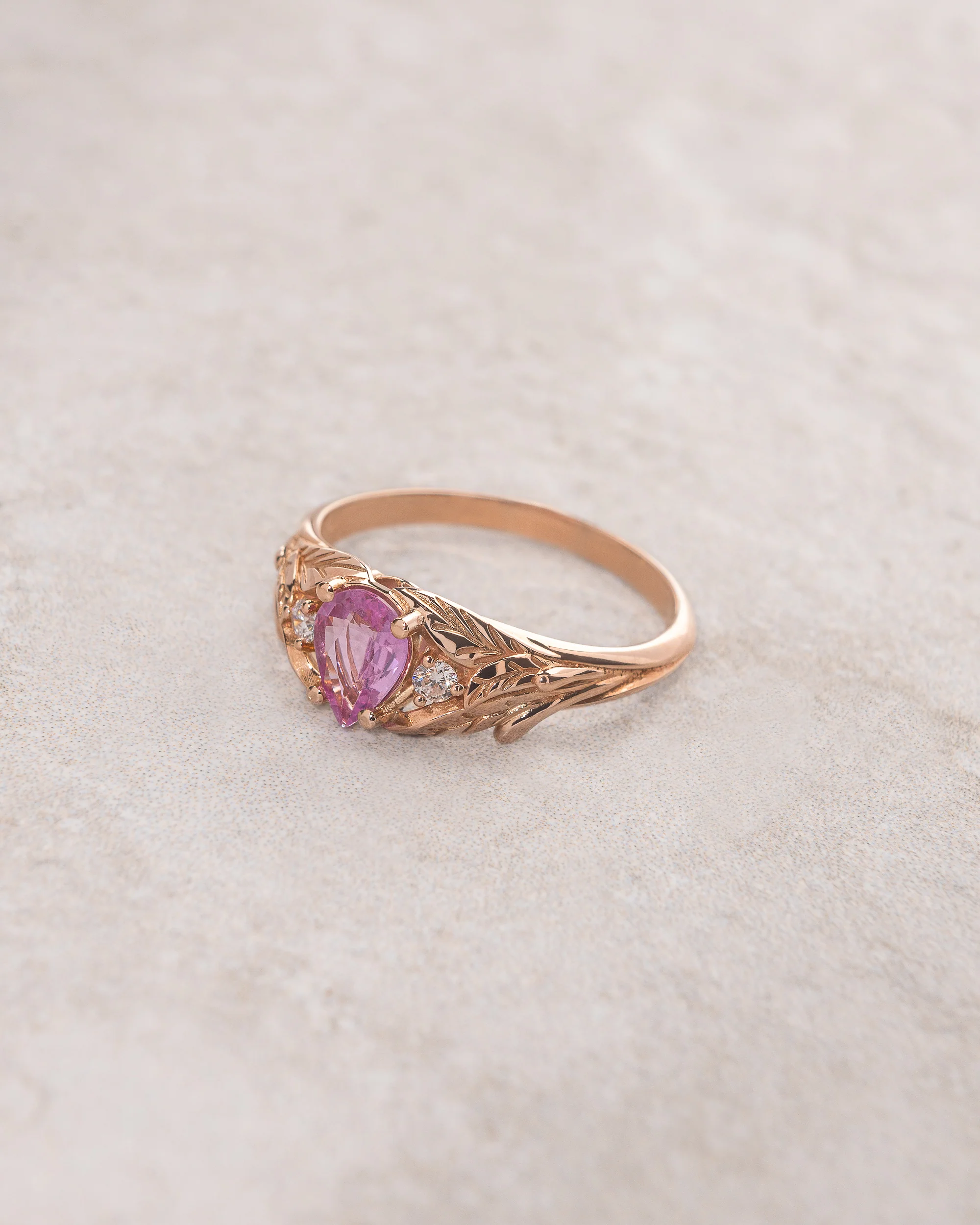 Natural pink sapphire engagement ring, with side diamonds / Wisteria - Image 3