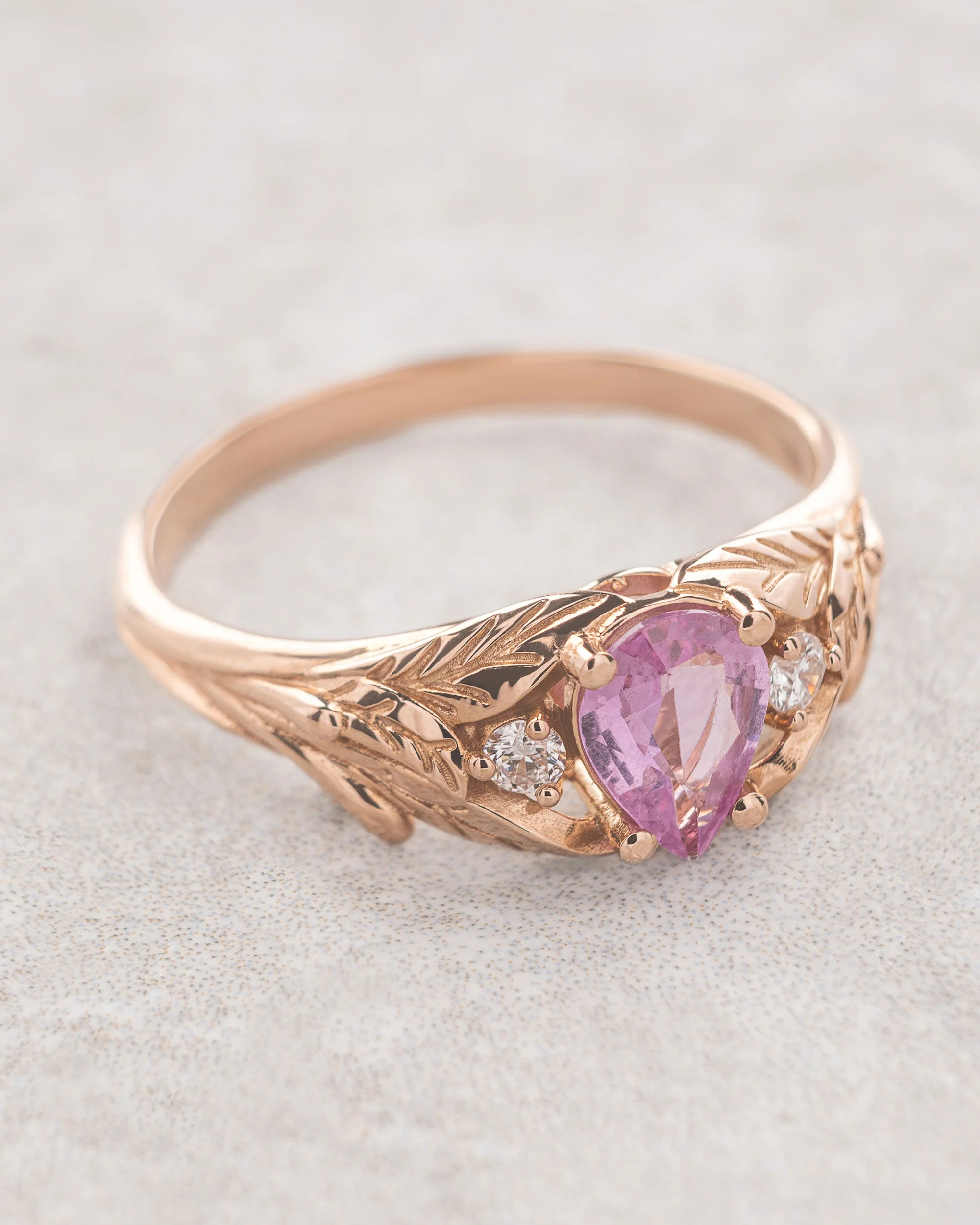 Natural pink sapphire engagement ring, with side diamonds / Wisteria - Image 4