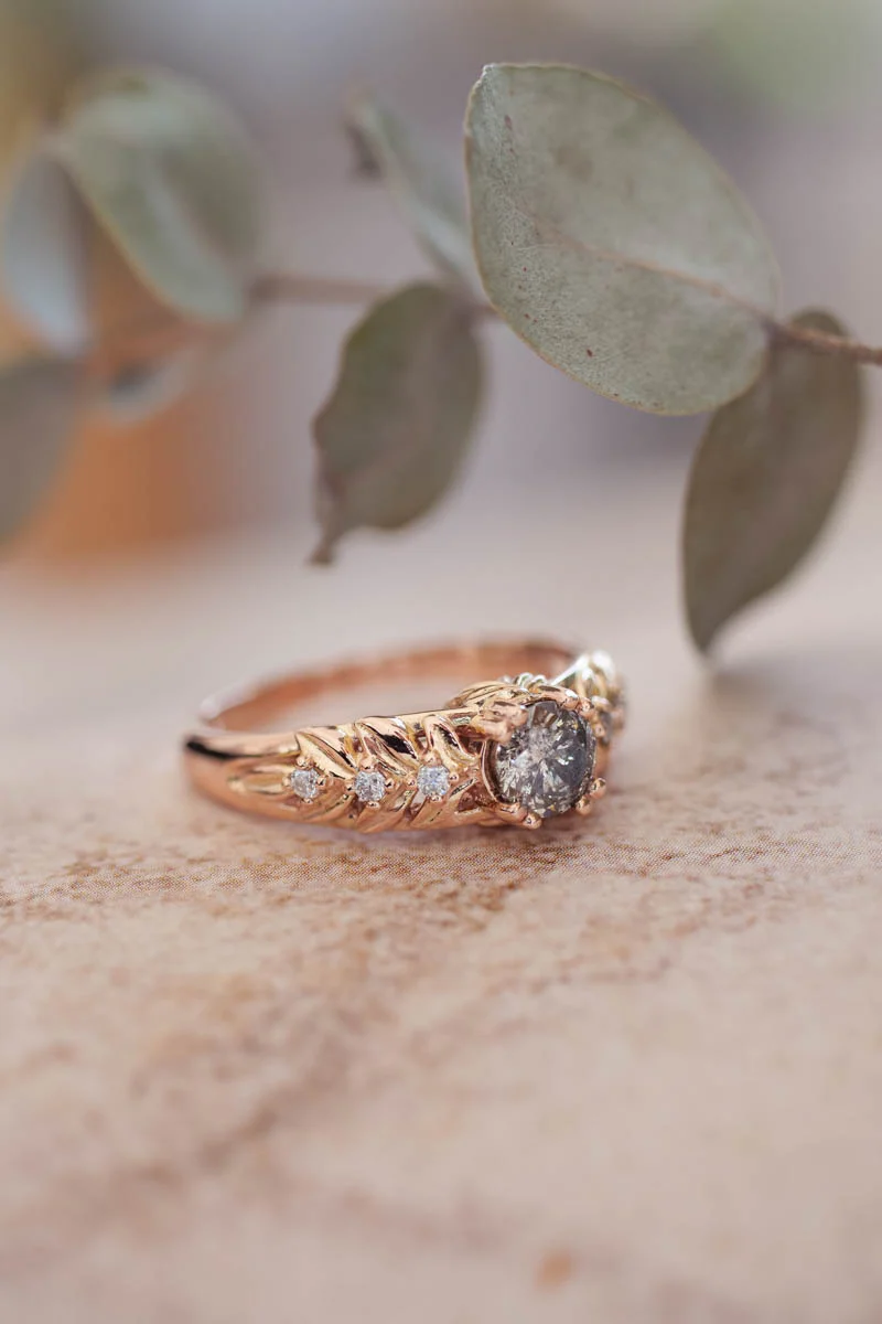 Nature inspired engagement ring with salt & pepper diamond / Silvestra - Image 7