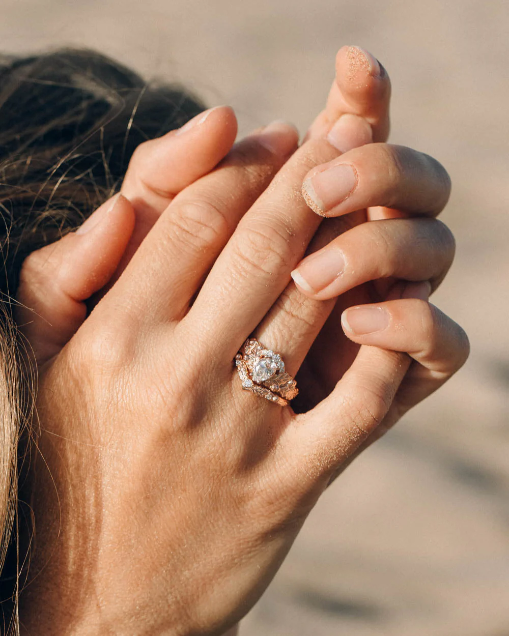 Oak tree leaves engagement ring with lab grown diamond crown / Royal Oak - Image 5