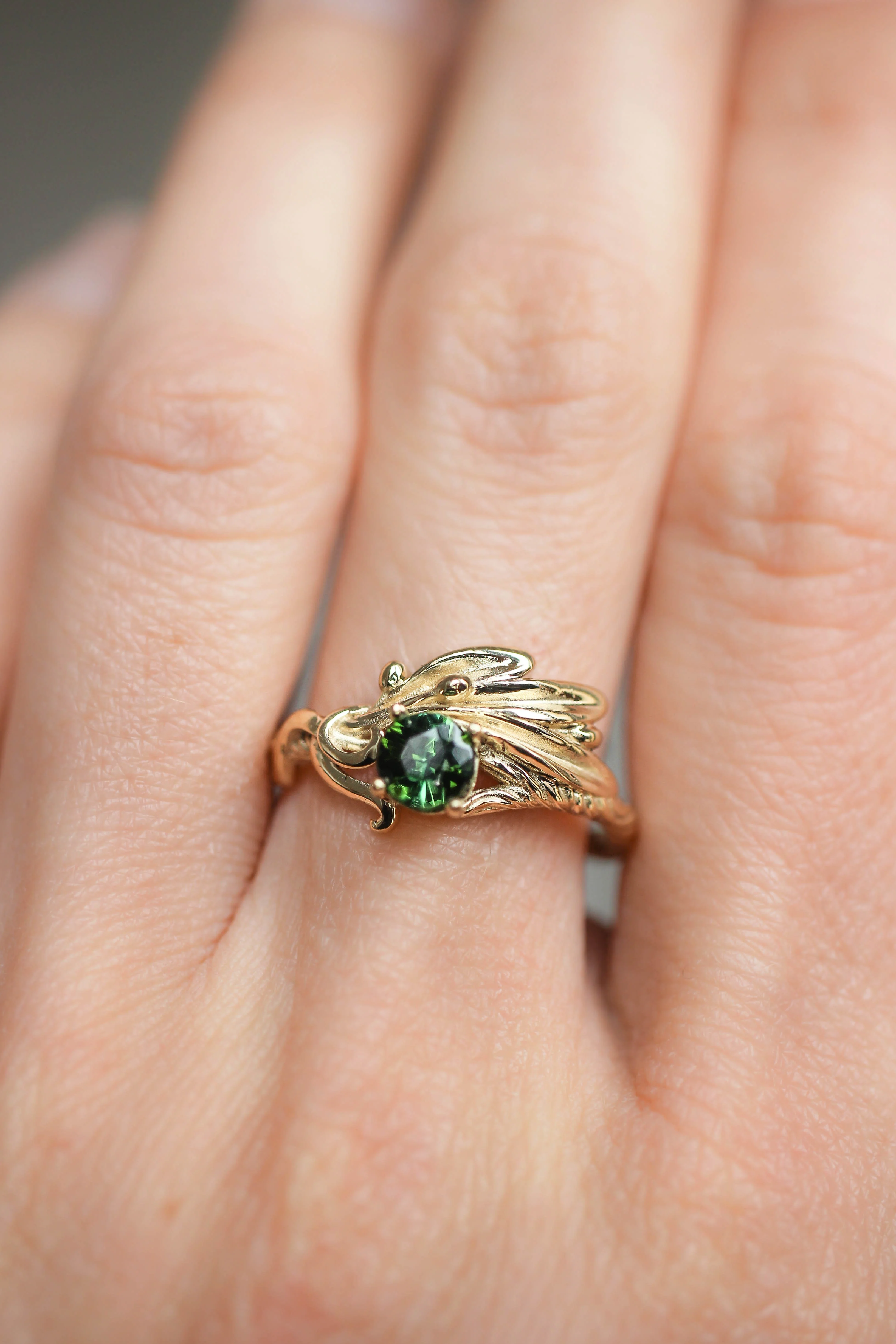 Olive branch ring with ribbon and green tourmaline / Olivia - Image 10
