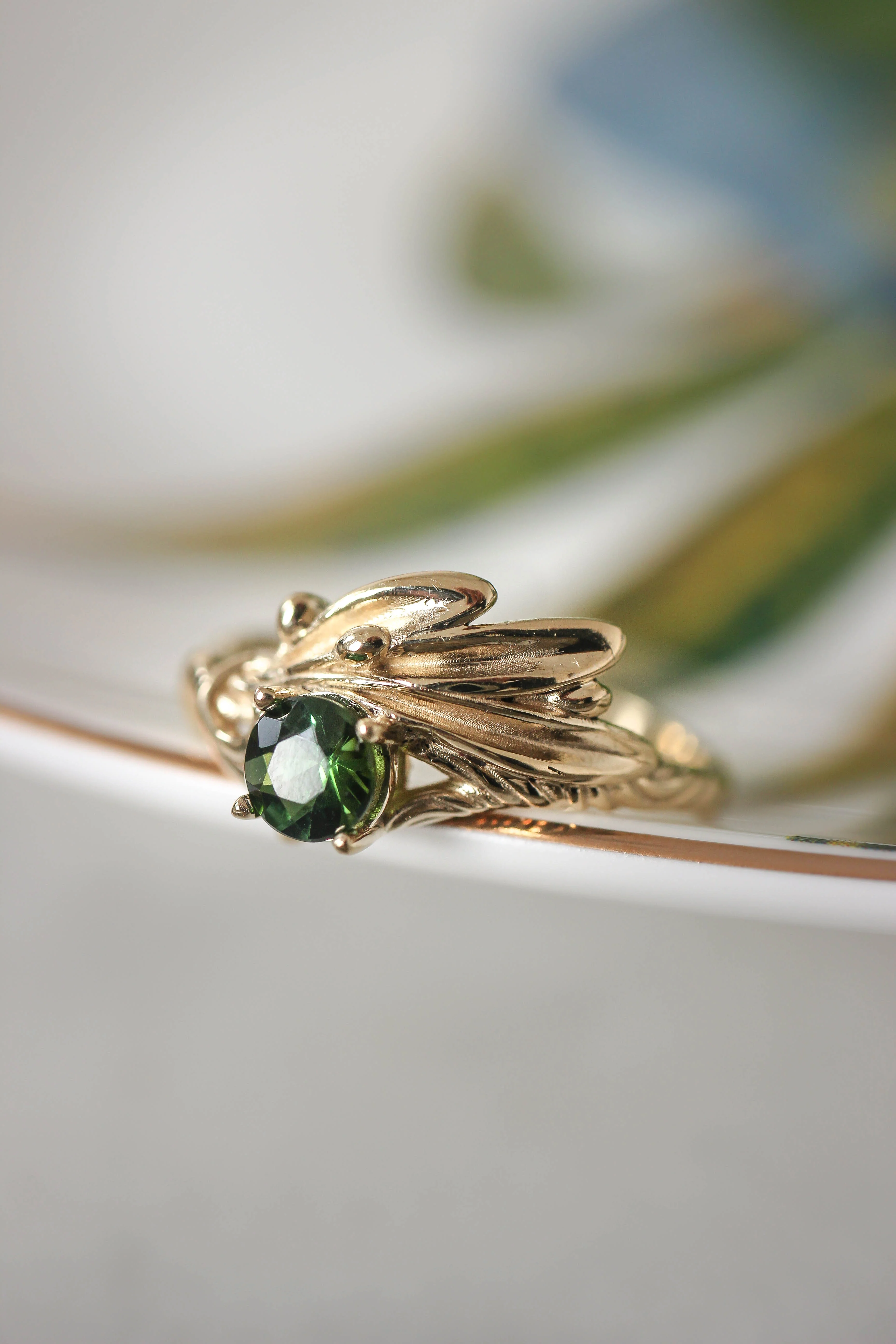 Olive branch ring with ribbon and green tourmaline / Olivia - Image 4