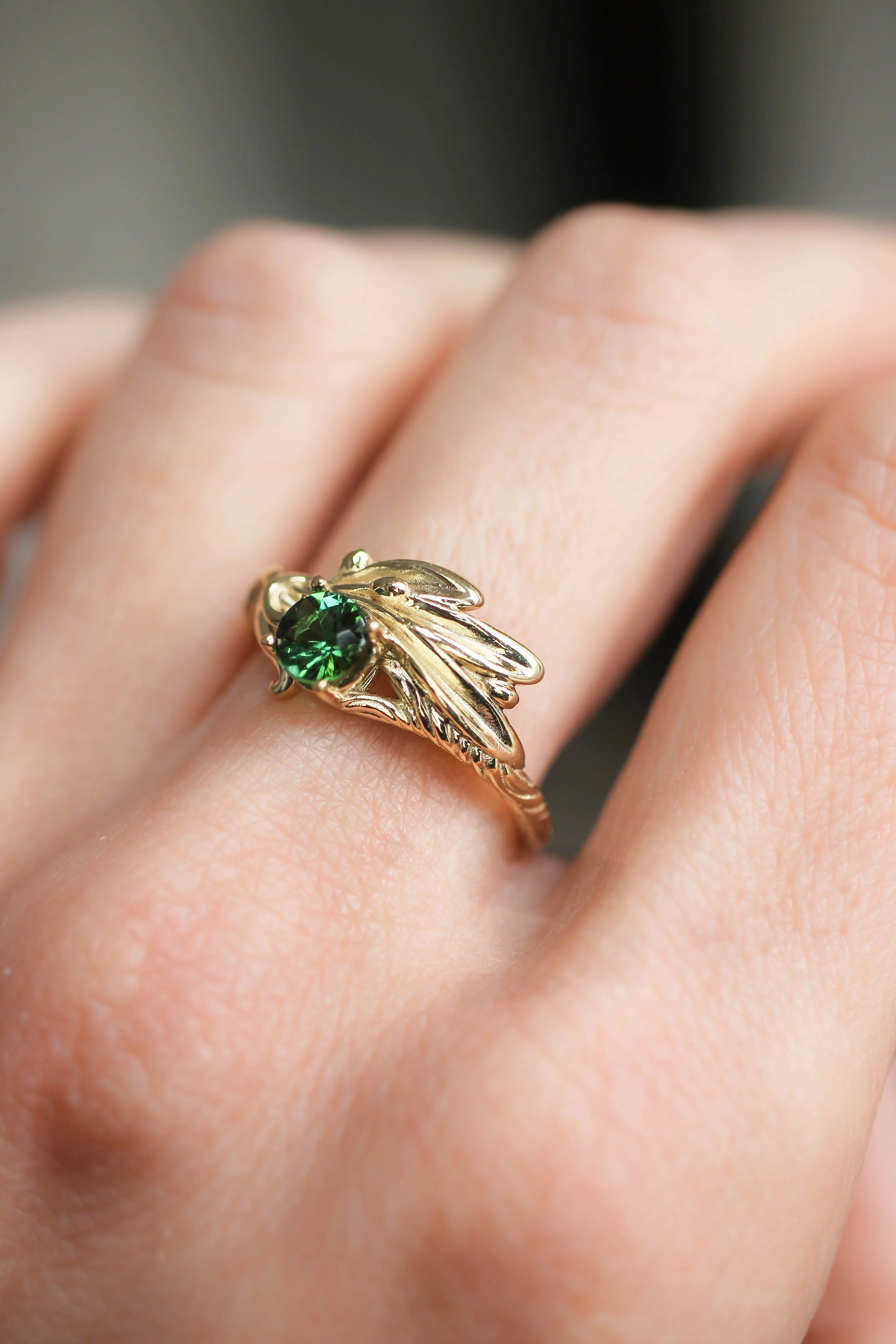 Olive branch ring with ribbon and green tourmaline / Olivia - Image 5