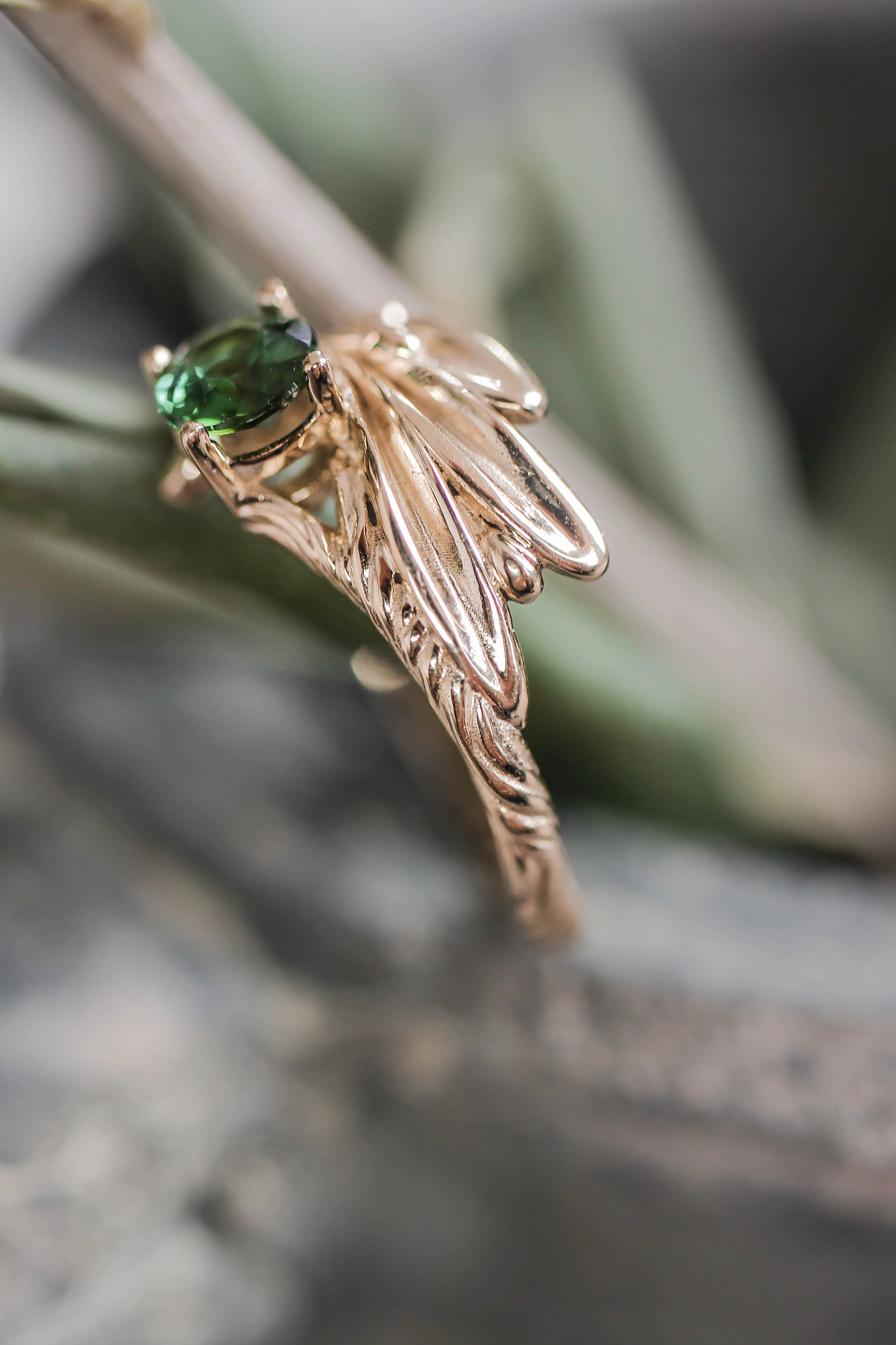 Olive branch ring with ribbon and green tourmaline / Olivia - Image 9
