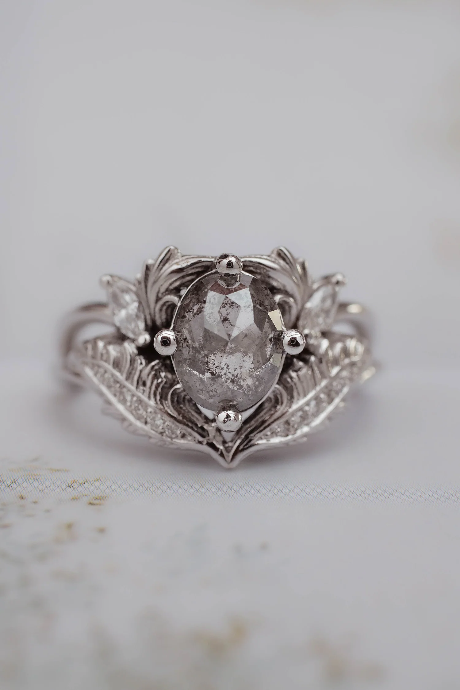 Salt & pepper oval diamond engagement ring / Adonis - Image 4