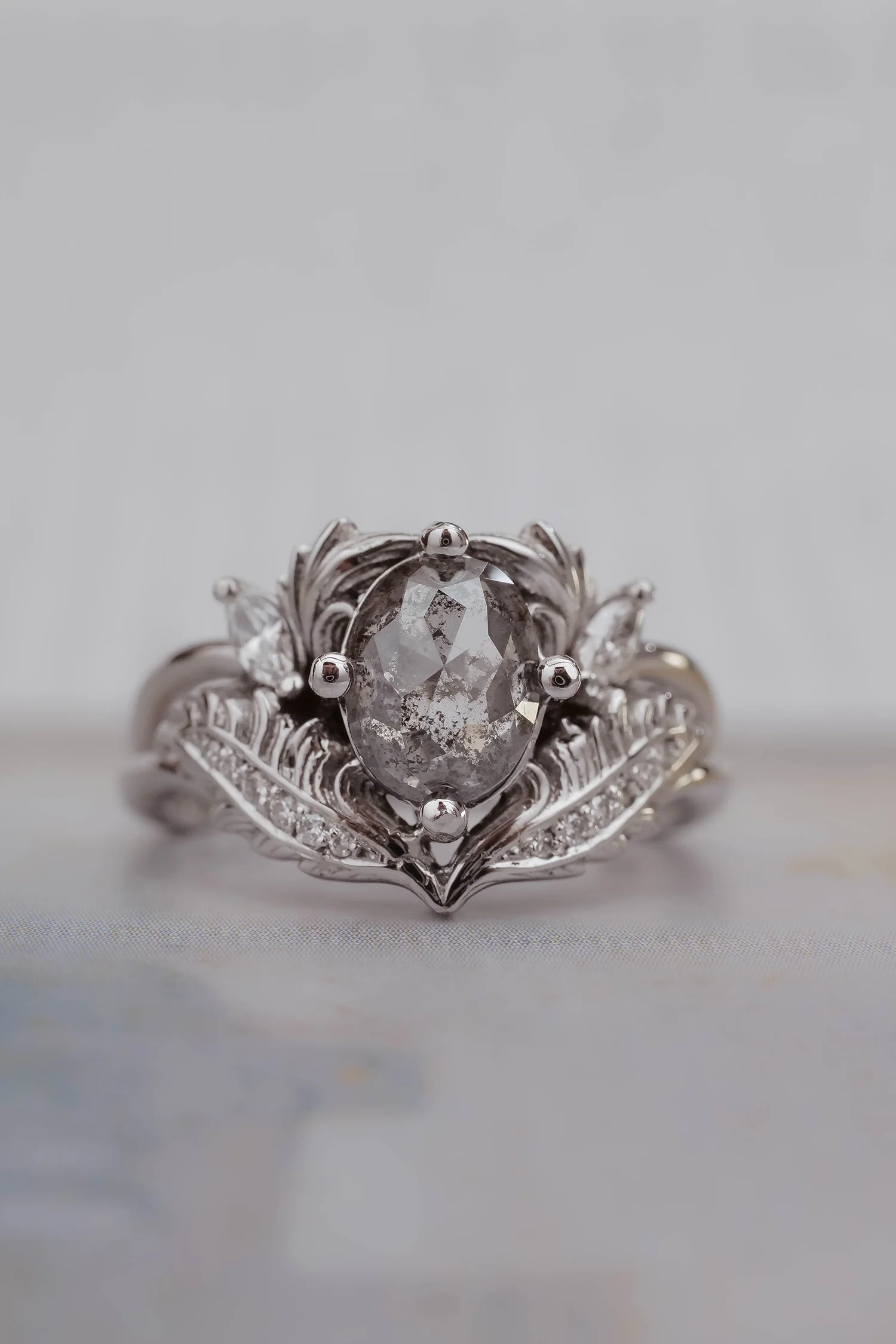 Salt & pepper oval diamond engagement ring / Adonis - Image 6