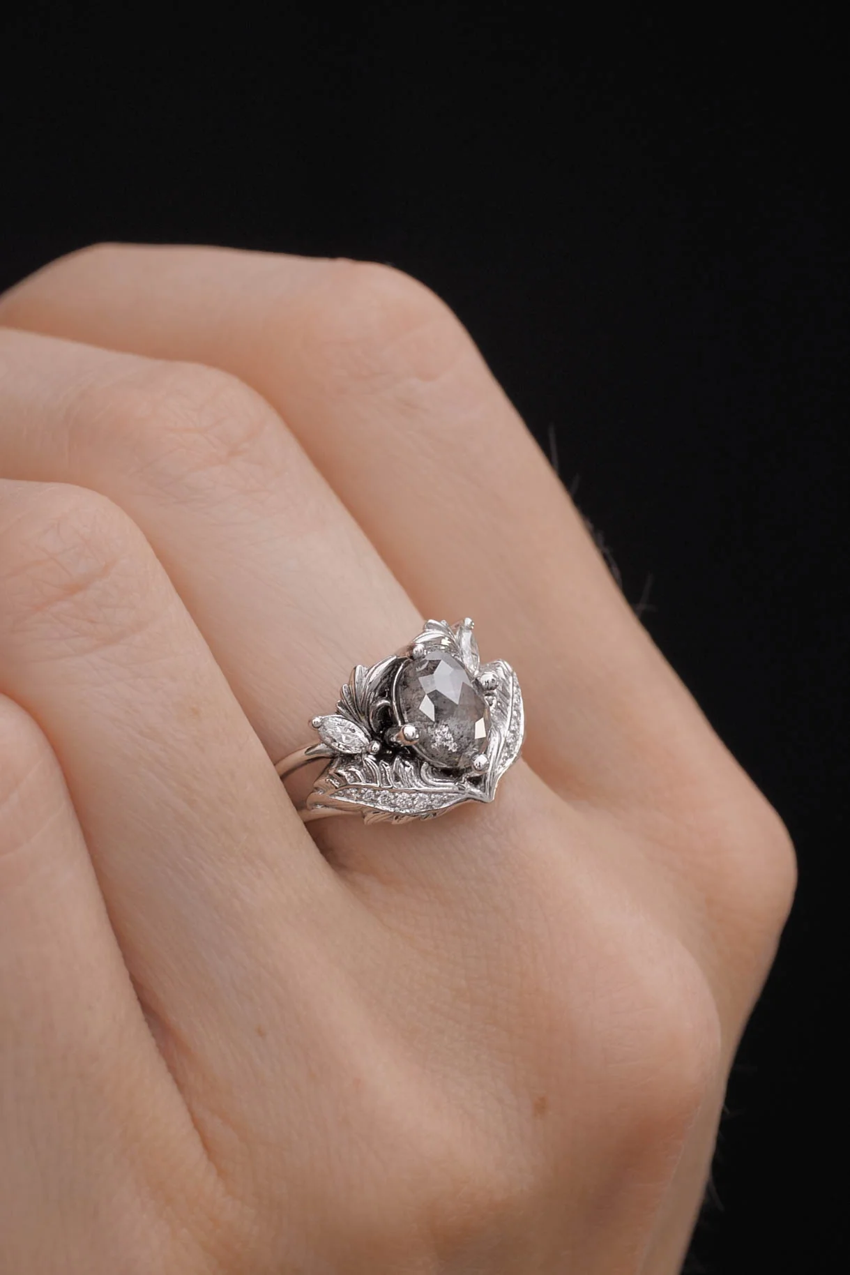 Salt & pepper oval diamond engagement ring / Adonis - Image 7