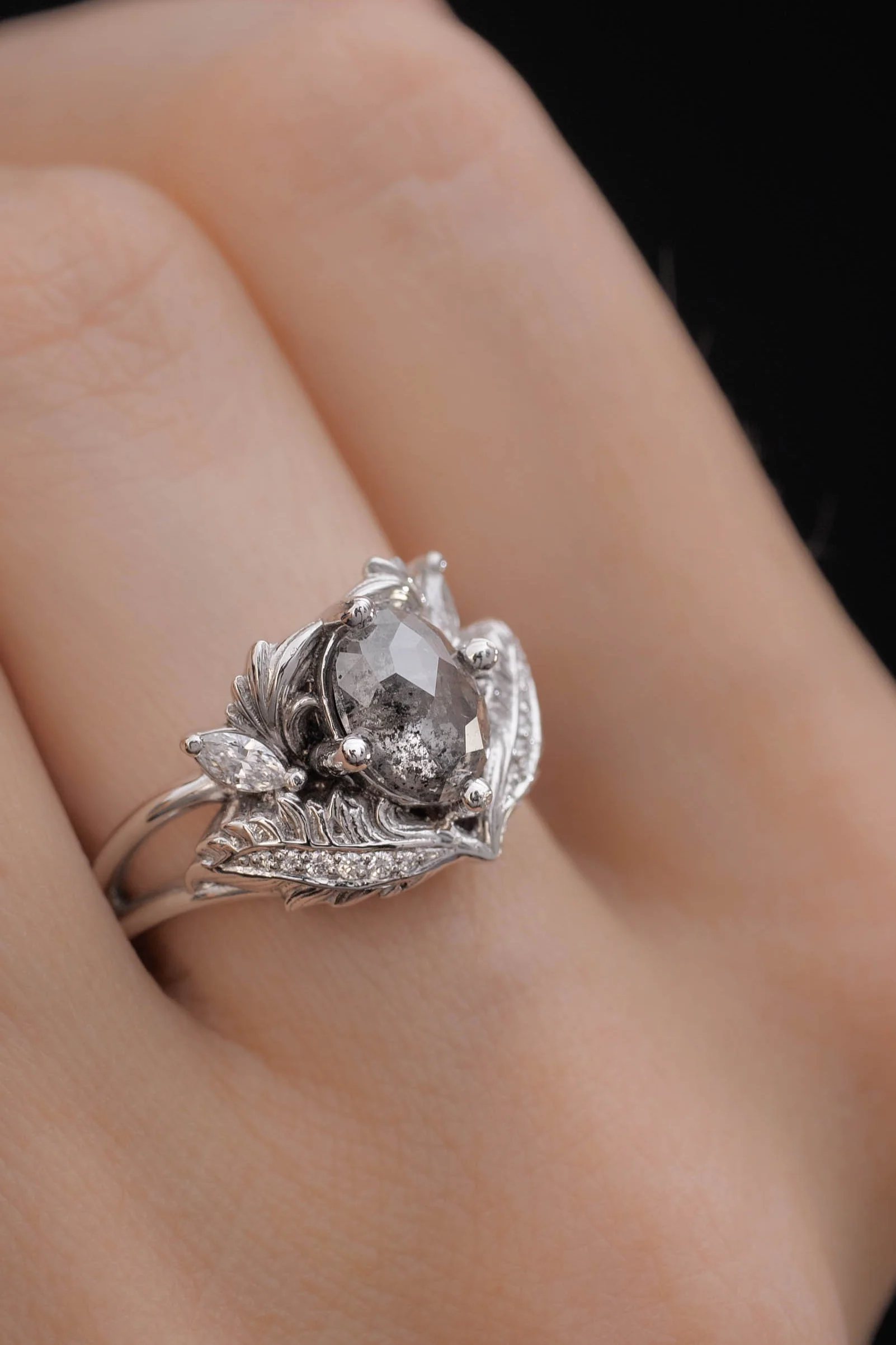 Salt & pepper oval diamond engagement ring / Adonis - Image 9
