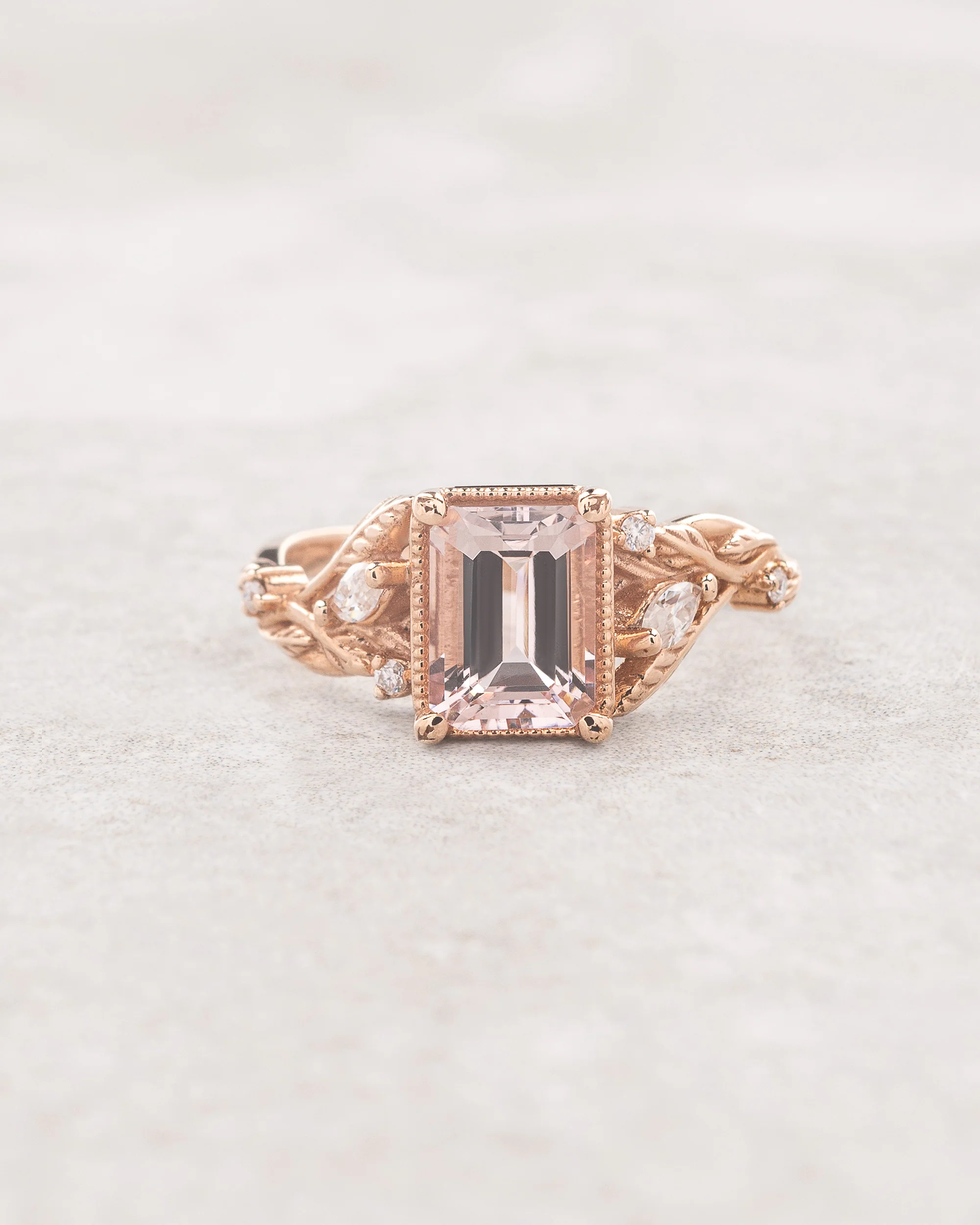 Patricia asymmetric | custom bridal ring set for emerald cut gemstone 8x6 mm - Image 4