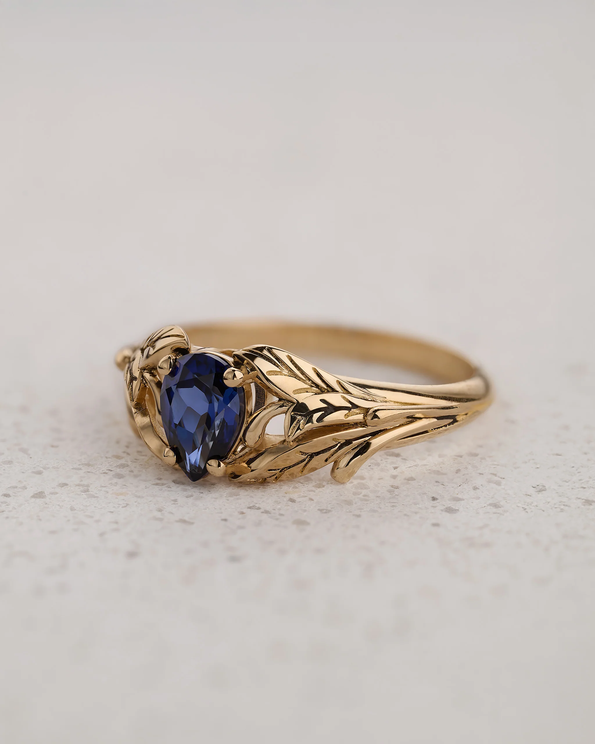 Blue lab sapphire ring, gold leaves engagement ring / Wisteria - Image 3