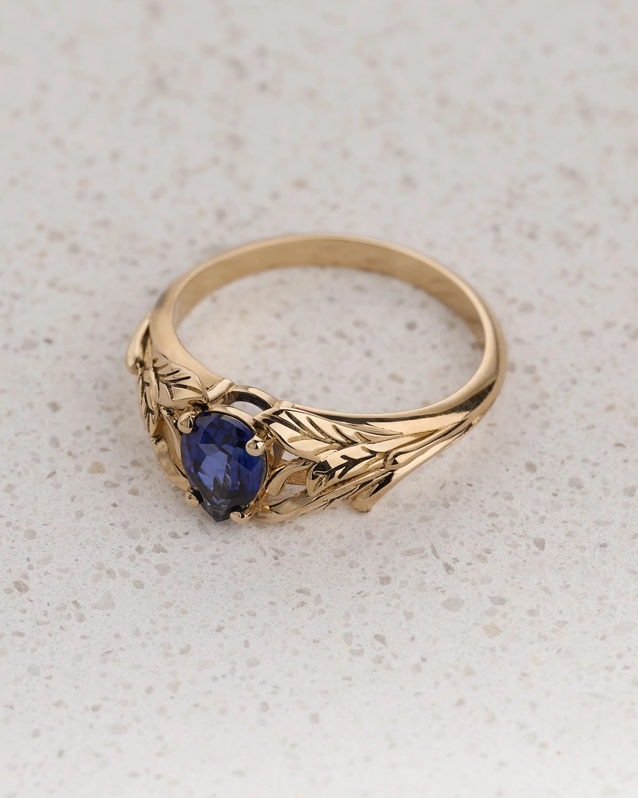 Blue lab sapphire ring, gold leaves engagement ring / Wisteria - Image 5