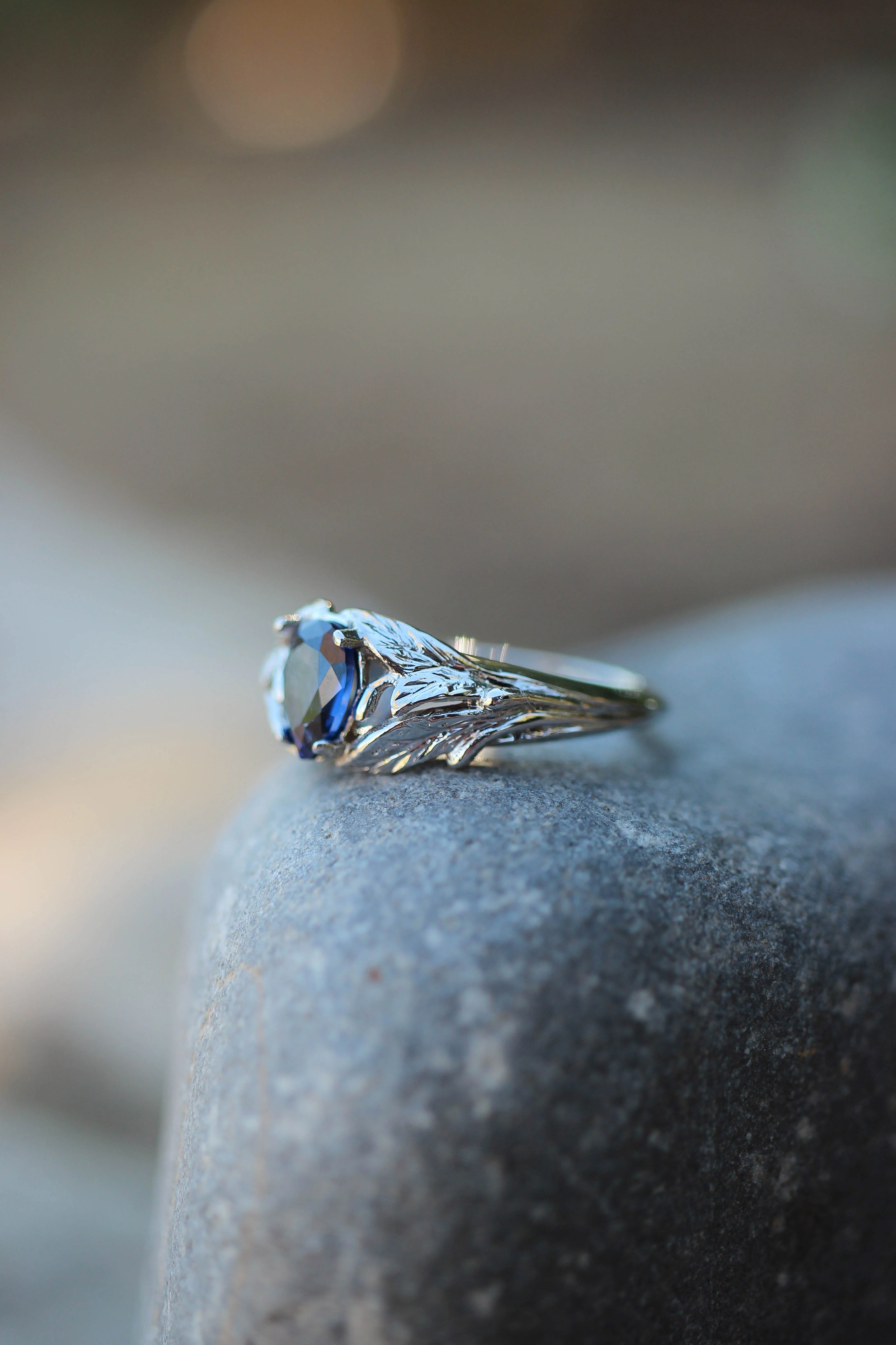 Pear cut sapphire ring, nature engagement ring / Wisteria - Image 3