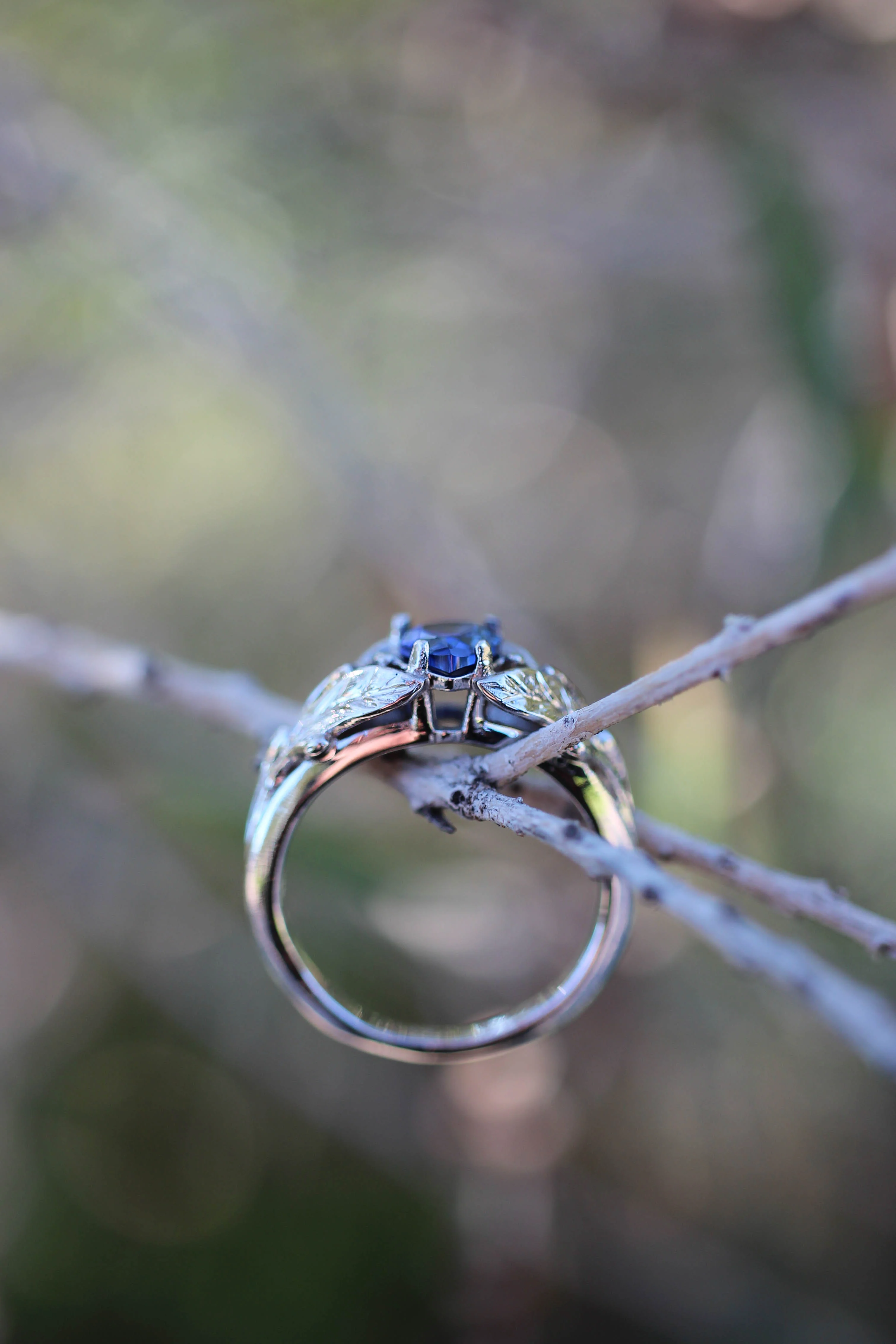 Pear cut sapphire ring, nature engagement ring / Wisteria - Image 5